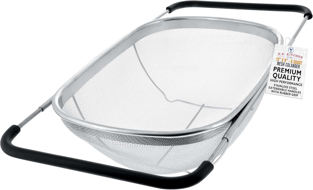 U.S Kitche Suppl Stainles Stee Colande Straine 6-Quar Collapsibl Colande wit Expandabl Rubbe Handle Rectangula Sieve Fin Mes Stainles Stee Strainer an Colander fo Kitchen