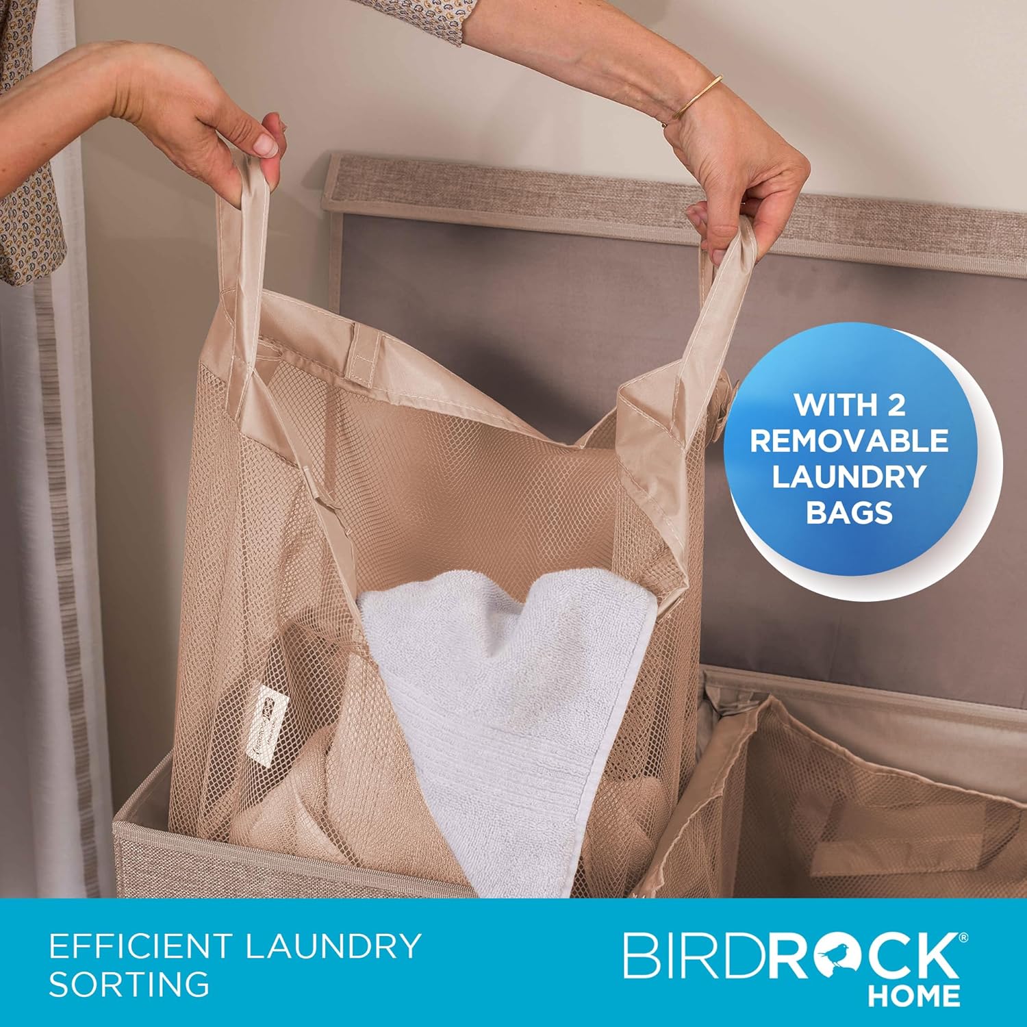 BIRDROC HOM Doubl Laundr Hampe wit Li an Removabl Liner Line Easil Transpor Laundr Foldabl Hampe Cu Ou Handles