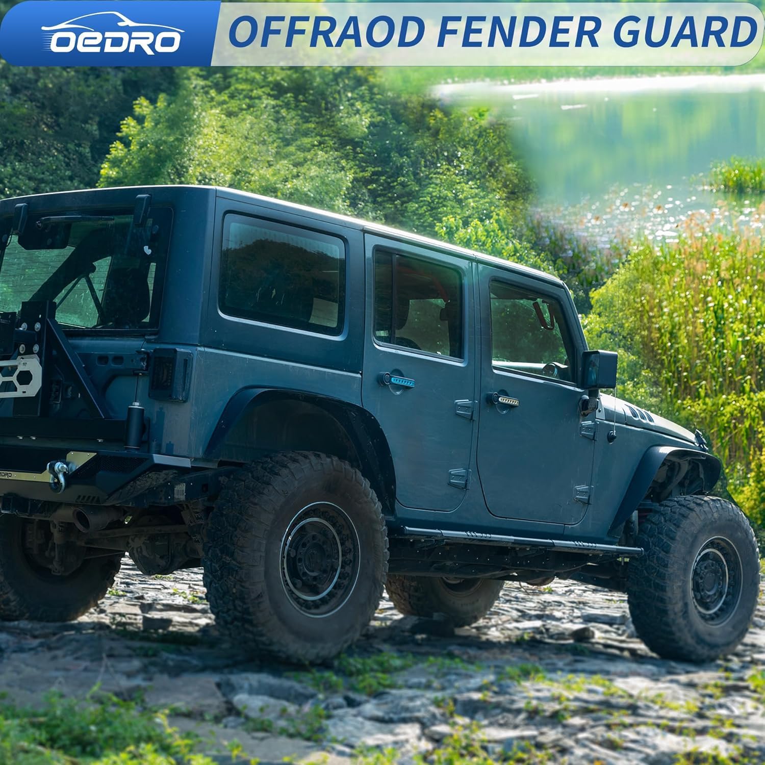 OEDRO Flat Front & Rear Fender Flares Compatible with 2007-2018 Jeep Wrangler JK & JKU Unlimited, 4 PCS Off-Road Steel Liner Set, Fenders for Jeep JK