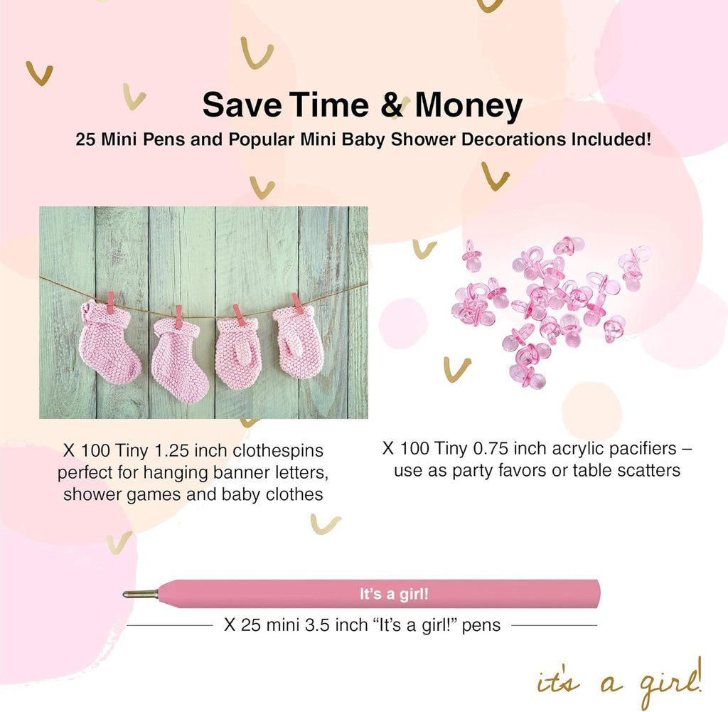 Dessi Bab Showe Game fo Girl Ultimat BabyShowe Se  Uniqu Gir Bab Showe Games 10 Min Clothespins 10 Min Acryli Pacifiers 2 Pens