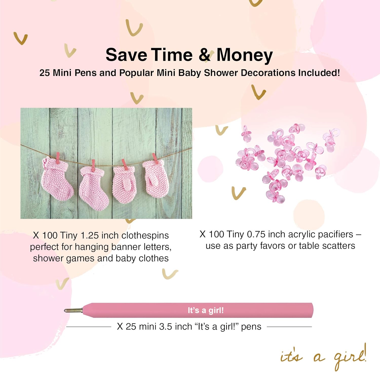 Dessi Bab Showe Game fo Girl Ultimat BabyShowe Se  Uniqu Gir Bab Showe Games 10 Min Clothespins 10 Min Acryli Pacifiers 2 Pens