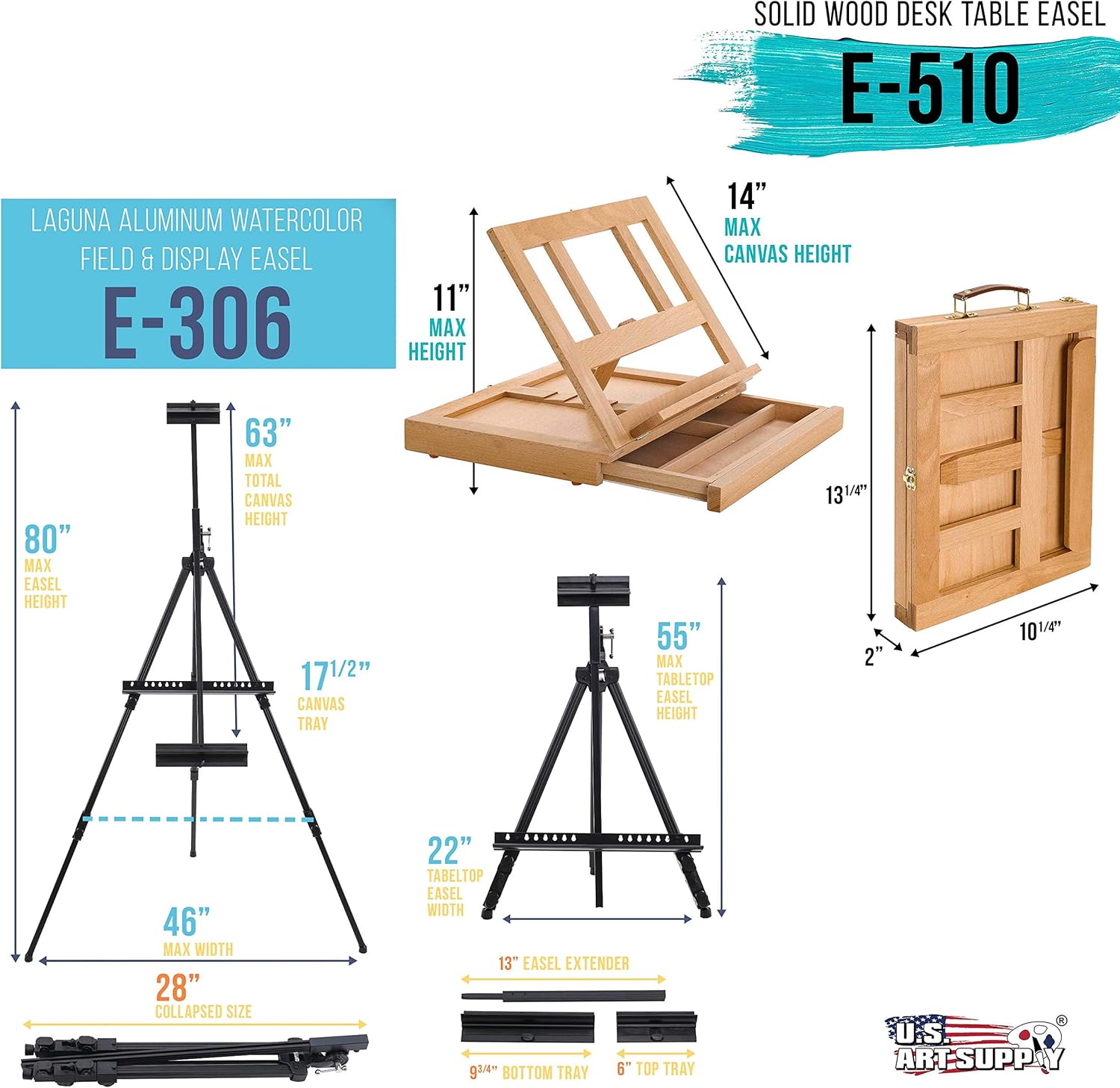 U.S Ar Suppl 70-Piec Artis Watercolo Paintin Se wit Aluminu Fiel Easel Woo Tabl Easel 6 Watercolo Pain Colors 3 Brushes Stretche Canvases Canva Panels Pape Paintin Pad