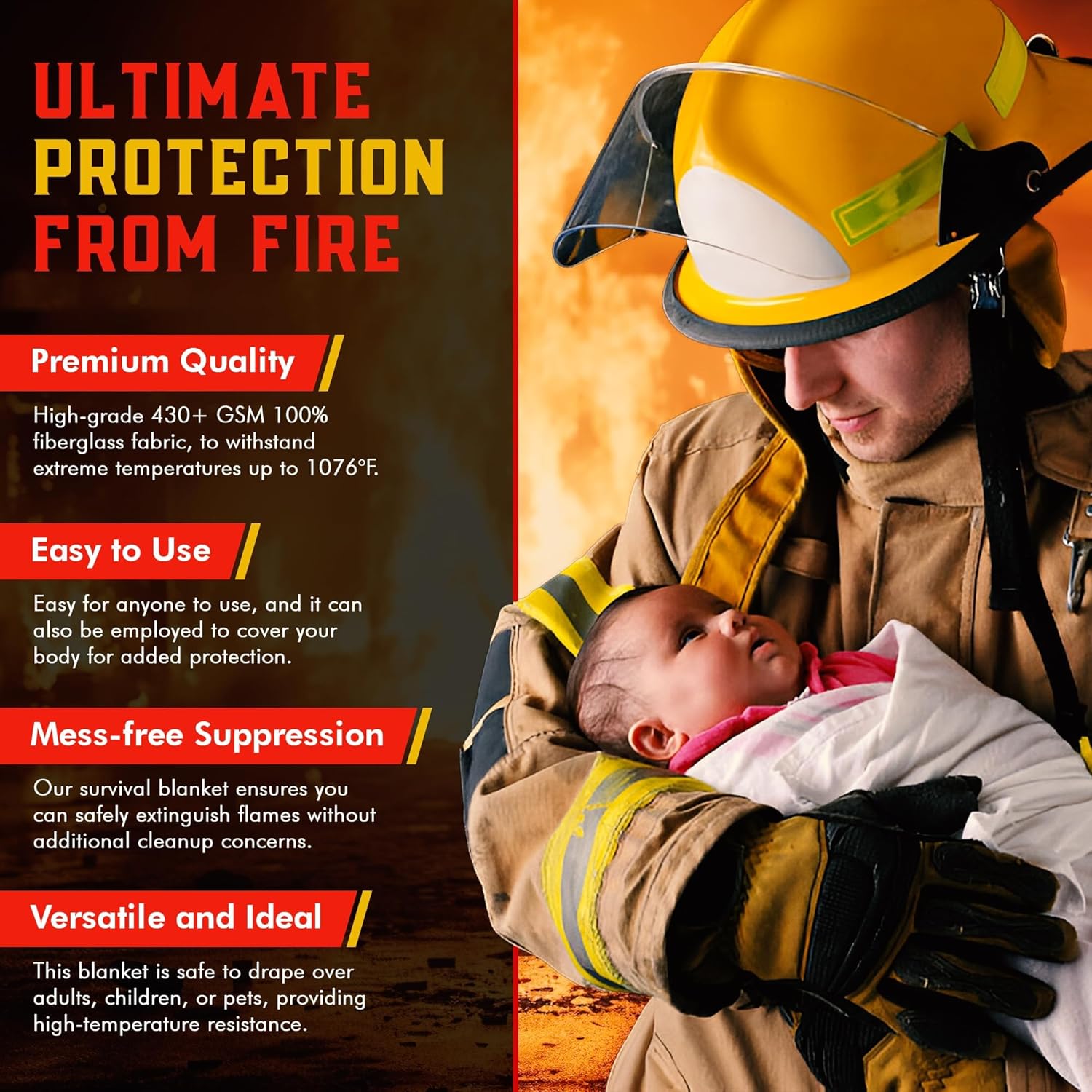 Mart Emergency Fire Blanket for Home and Kitchen - 4 Pack - Fire Blankets Emergency for Home Safety 40¡± x 40¡± - Suppression Shield Retardant Extinguisher Fiberglass Welding Fireproof Cloth Towel