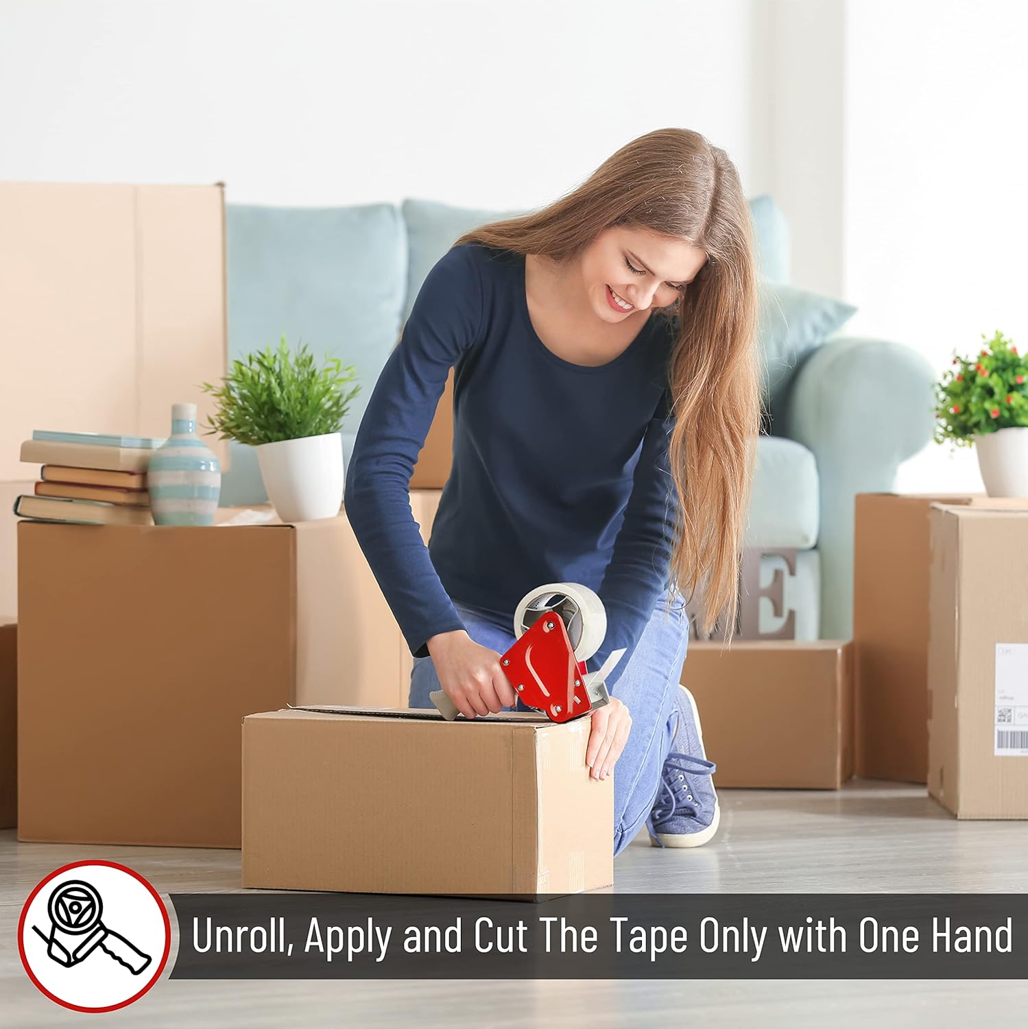 '- Heavy Duty Packing Tape Dispenser Gun 2-Inch, 2 Pack with 2 Rolls, Clear Packaging Tape for Moving and Boxes