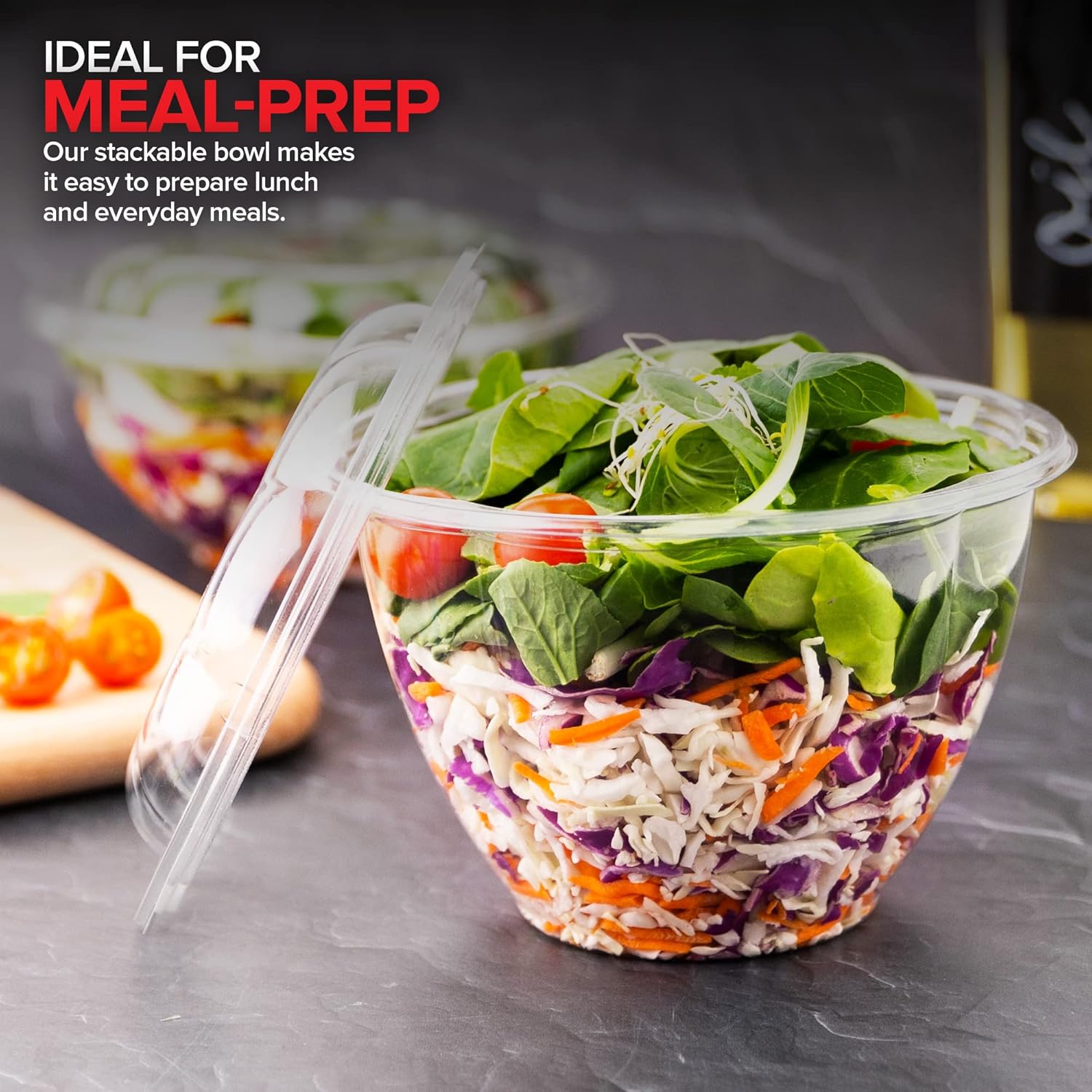 Stock Your Home Plastic Bowls with Lids (50 Count) 48 Oz. Disposable To-Go Containers ¨C Large Airtight Bowls for Dinner or On-the-Go Meals