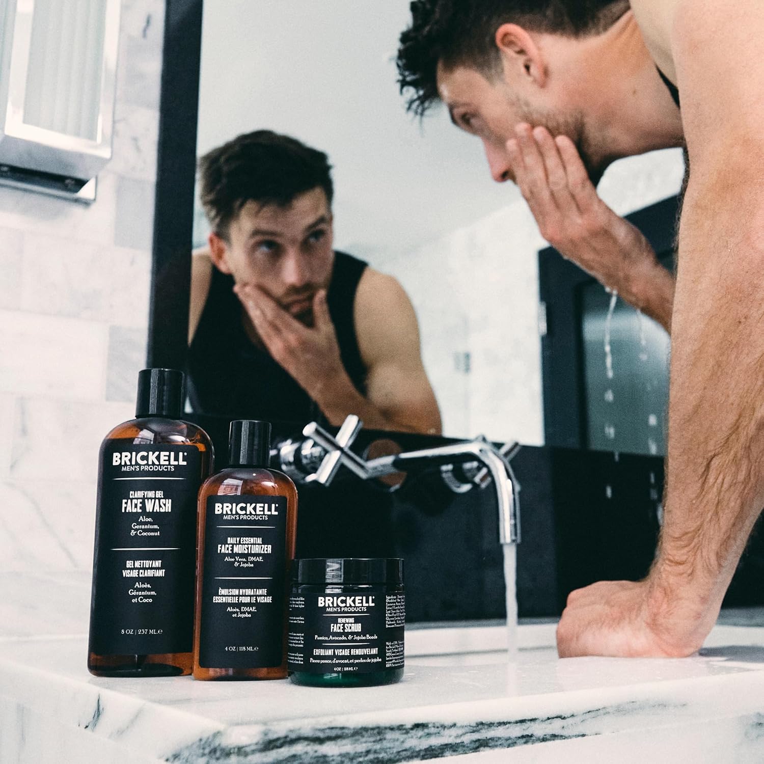 Brickel Men' Product Dail Advance Fac Car Routin I Ge Facia Cleanse Wash Fac Scrub Facia Moisturize Lotion Natura an Organi Men' Ski Car Gif Set Scented