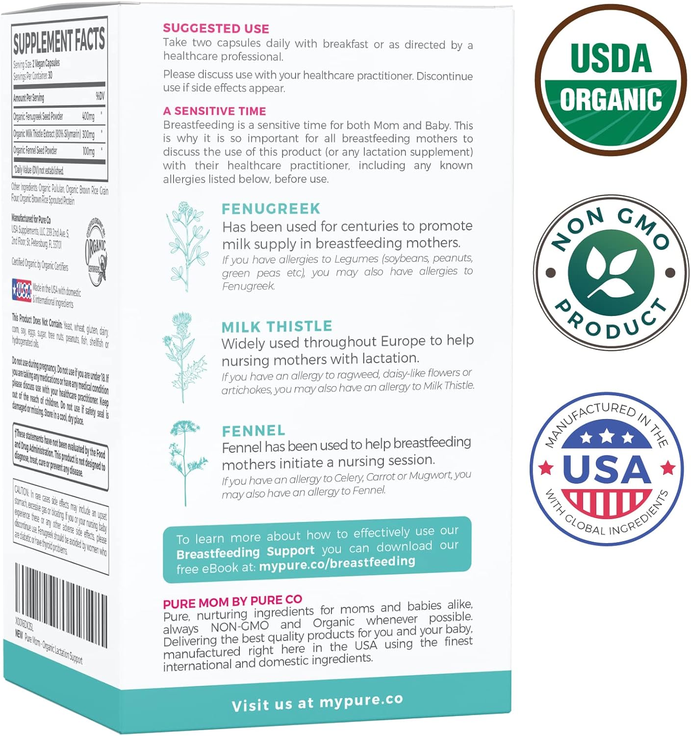 USD Organi Lactatio Supplemen Increas Mil Suppl wit Herba Breastfeedin Suppor Ai fo Mother Organic Fenugree Seed Fenne Mil Thistl 6 Vega Capsule (N Pill o Cookies)