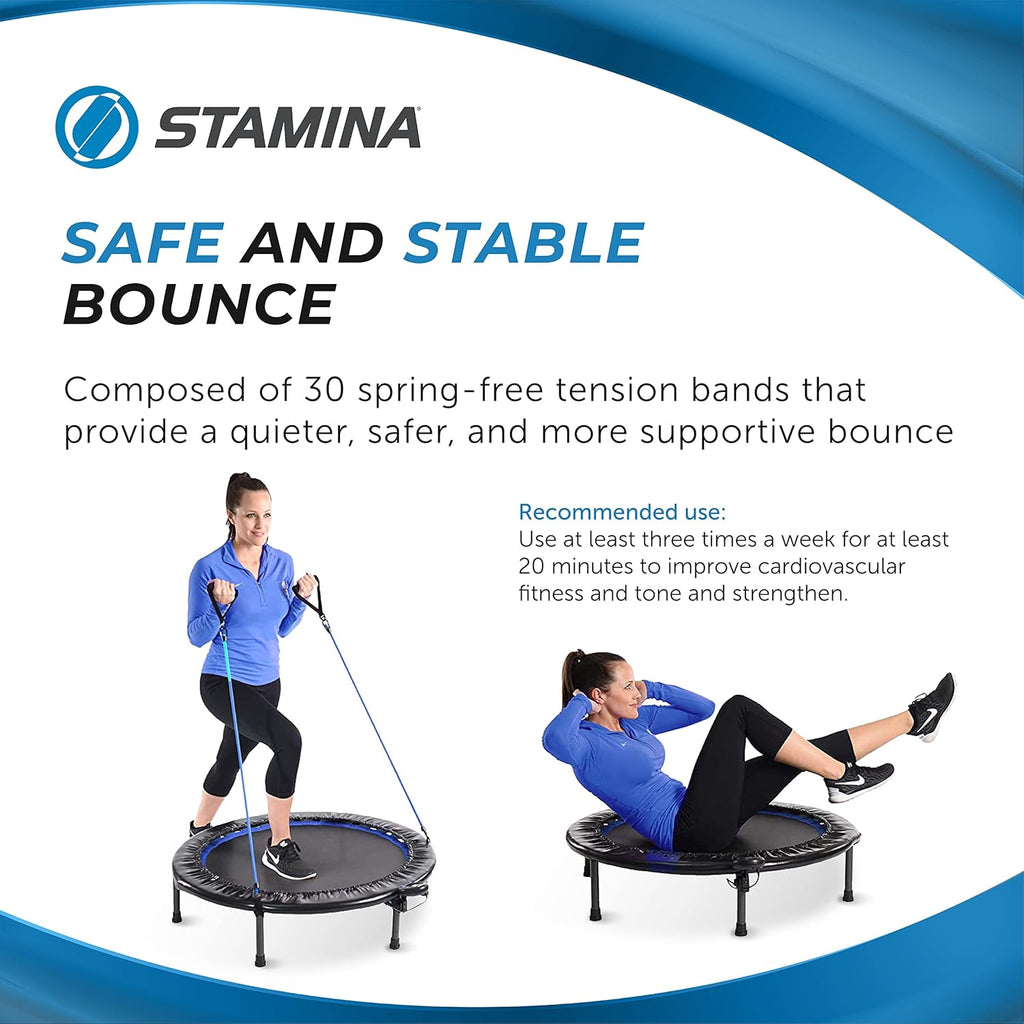 Stamina Folding Trampoline with Smart Workout App, Black - Portable Fitness Rebounder for Home Gym, Cardio Strength Training, Jumping Exercise Equipment