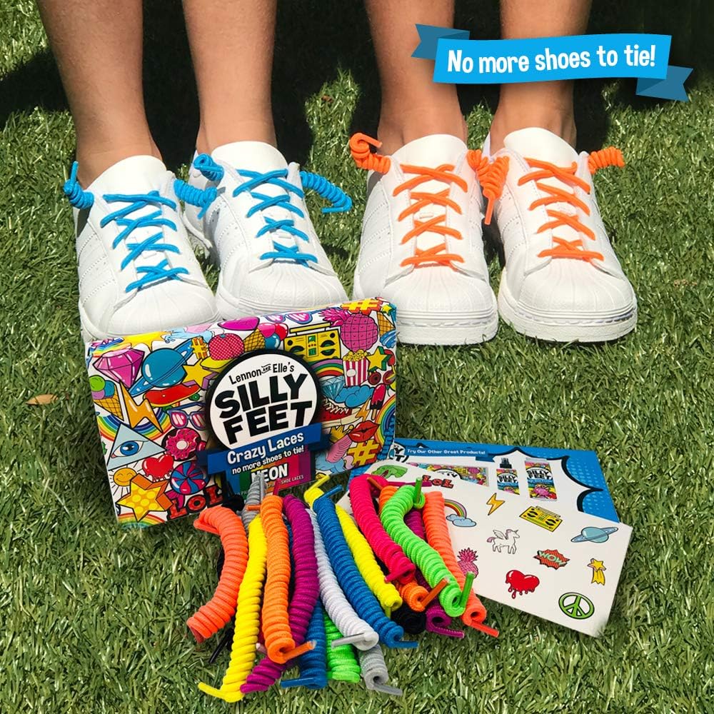 Silly Feet No Tie Shoe Laces for Kids and Adults, Elastic Curly Shoelaces for Sneakers, 10 Pairs in Assorted Colors