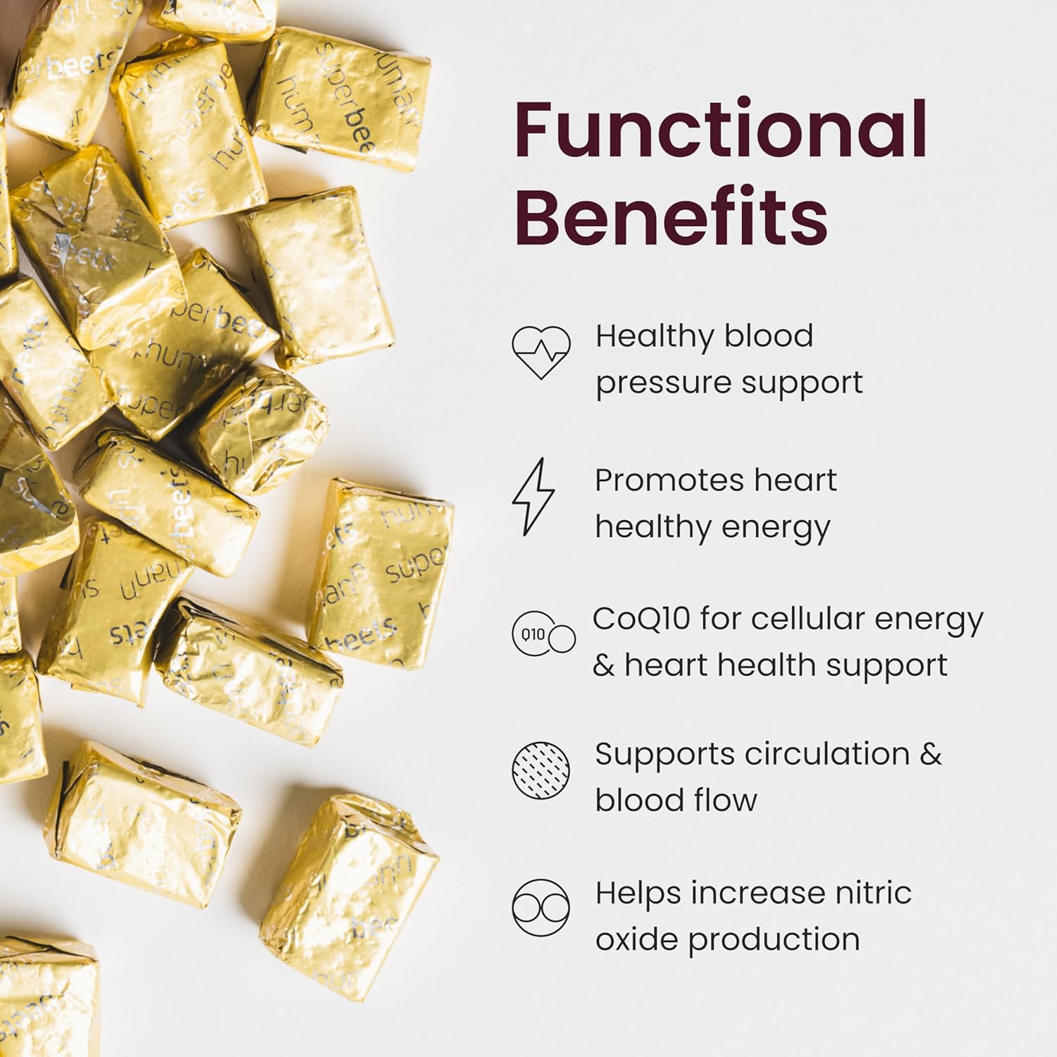 humanN SuperBeets Heart Chews Advanced - 100mg of CoQ10 Plus Beetroot Grape Seed Extract, 60 Count