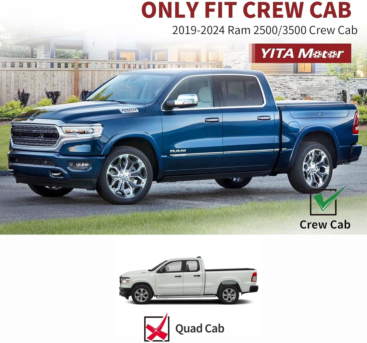 YITAMOTOR Floor Mats Fit for 2019-2025 2026 Ram 2500/3500 Crew Cab, TPE All Weather Dodge Ram 2500/3500 Floor Mats Include 1st & 2nd Row, Black