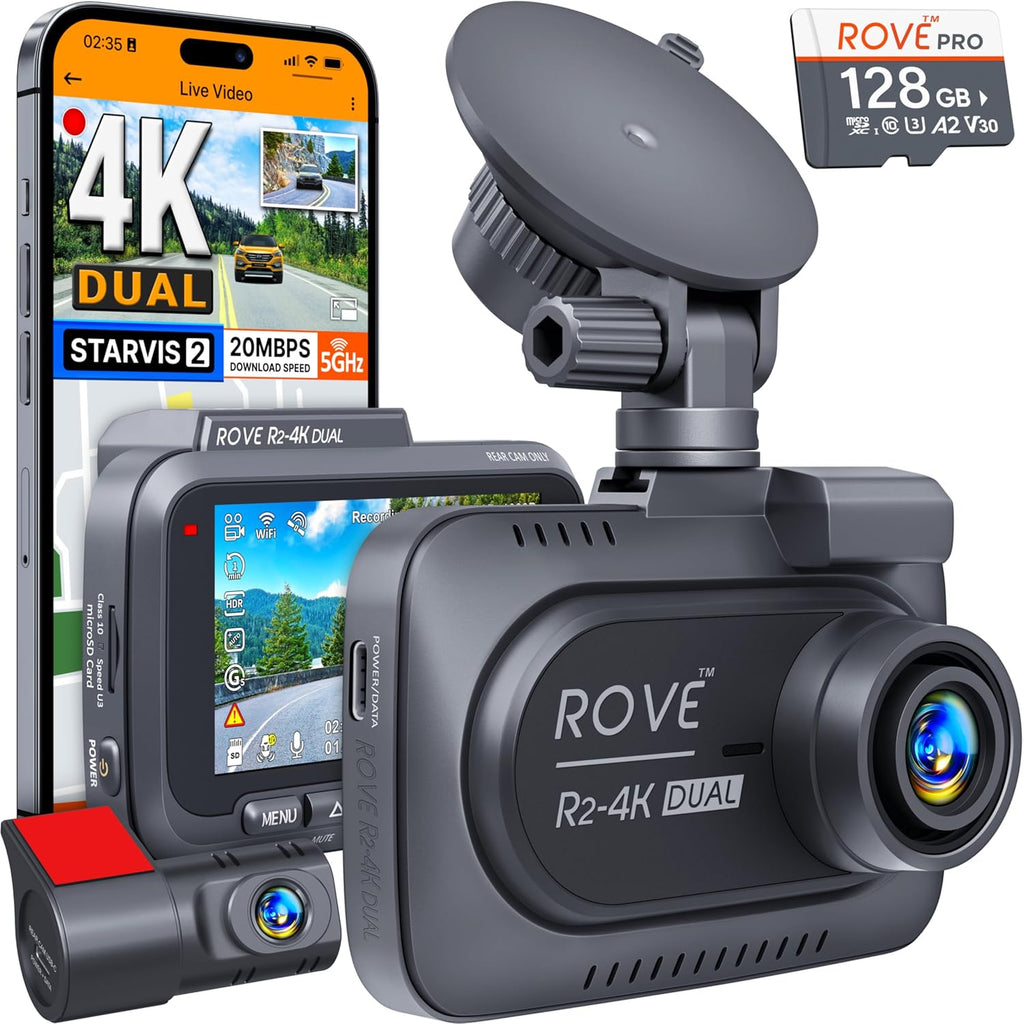 R2-4 DUA Das Ca Fron an Rear STARVI Sensor FRE 128G Car Included 5 WiF u t 20MB/ Fastes Downloa Spee wit App 4 2160P/FH Das Camer fo Cars 3inc IPS 24 Parkin Mode