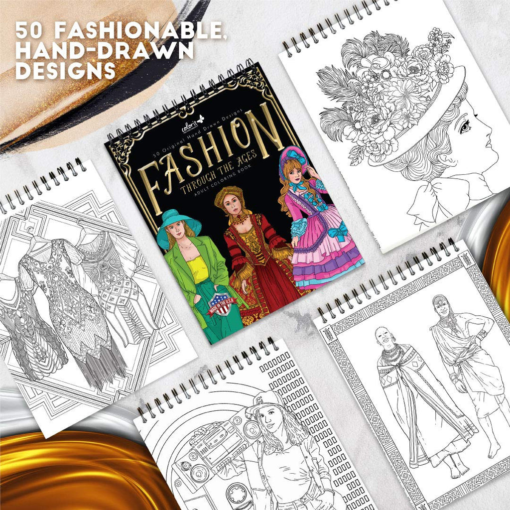 ColorI Fashio Throug Th Age Adul Colorin Boo 5 Single-Side Designs Thic Smoot Paper La Fla Hardbac Covers Spira Bound US Printed Fashio Page t Color