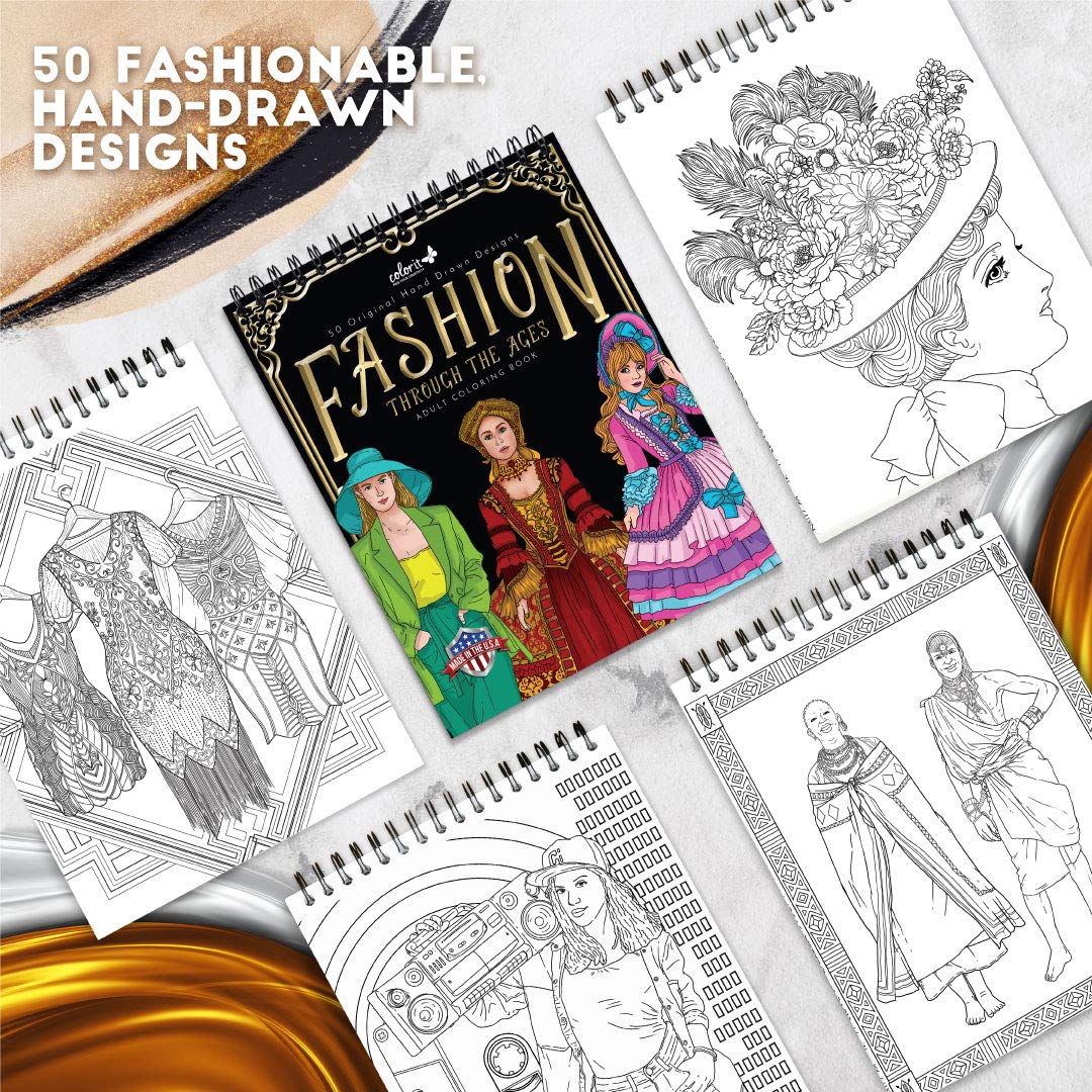 ColorI Fashio Throug Th Age Adul Colorin Boo 5 Single-Side Designs Thic Smoot Paper La Fla Hardbac Covers Spira Bound US Printed Fashio Page t Color