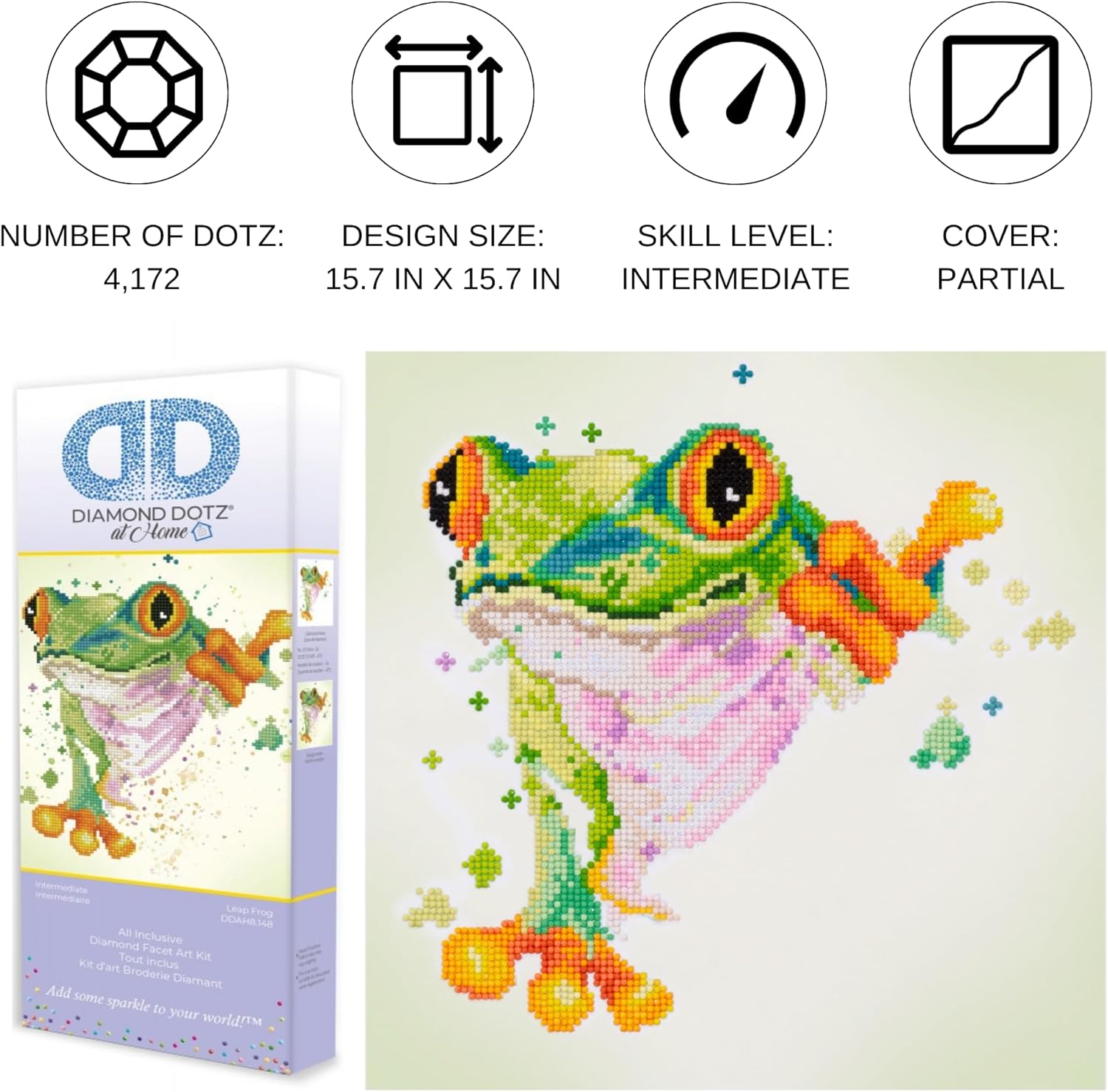 DIAMON DOT a Hom Lea Frog Partia Drill Roun Dotz Diamon Paintin Kits Diamon Ar Kit fo Adults Diamon Ar Frog Diamon Art 15.7inchx15.7inch