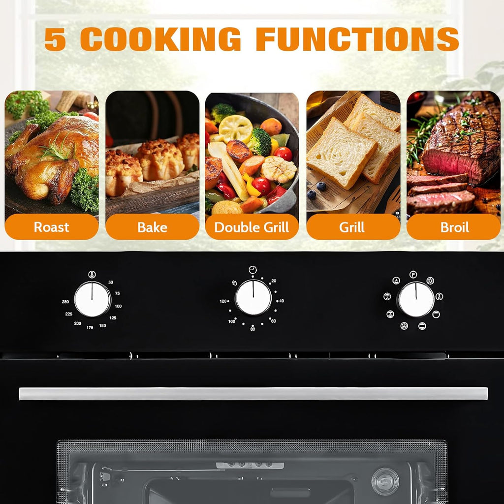 GarveeHom 24inc Singl Wal Oven 2. Cu.F Built-i Electri Singl Wal Oven wit Mechanica Knobs Double-Layere Glas Door Cookin Functions 3000 240 Idea fo Kitche Oven
