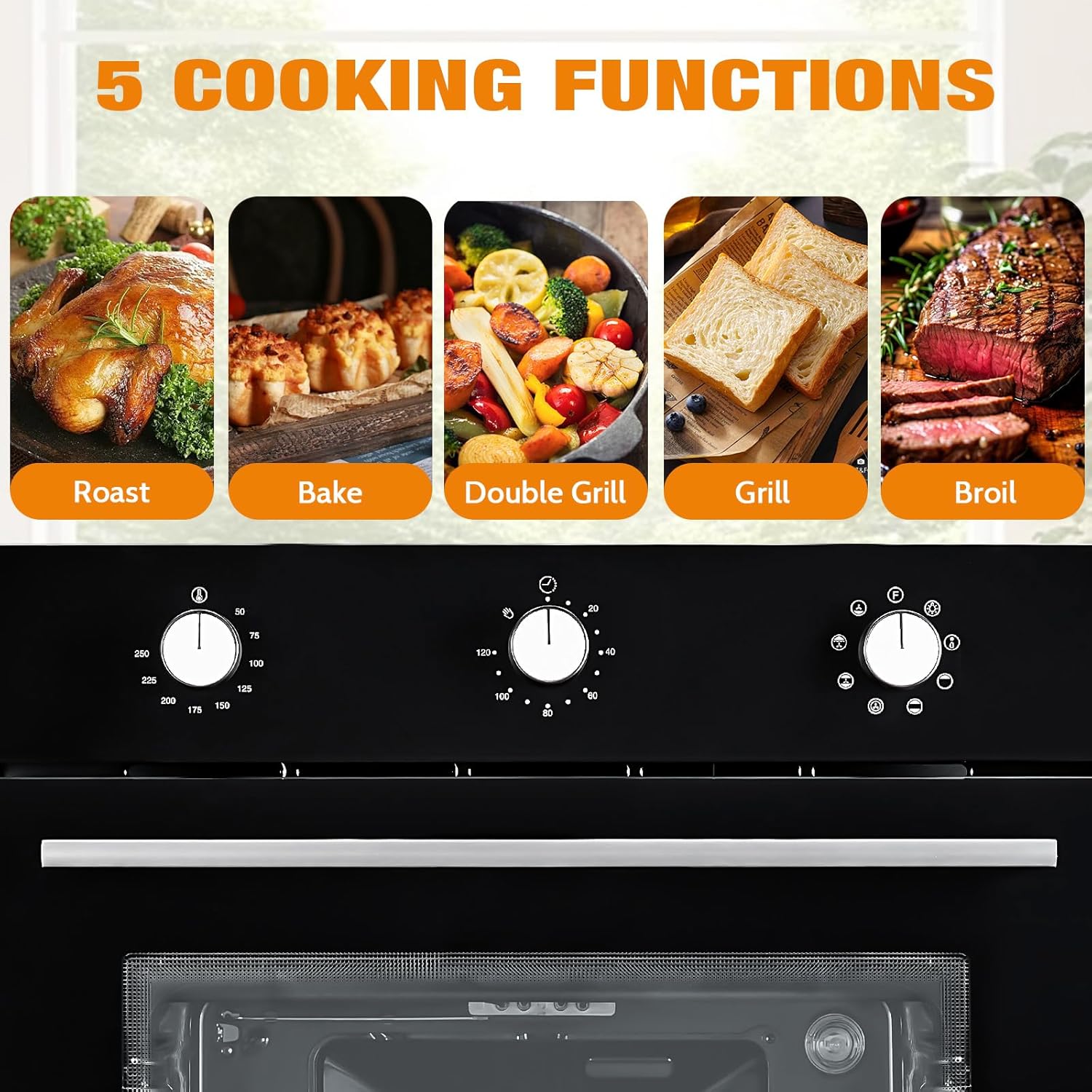 GarveeHom 24inc Singl Wal Oven 2. Cu.F Built-i Electri Singl Wal Oven wit Mechanica Knobs Double-Layere Glas Door Cookin Functions 3000 240 Idea fo Kitche Oven
