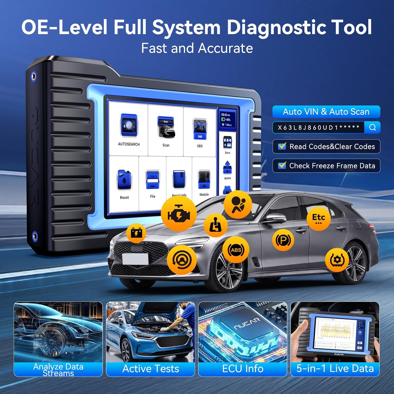 MUCA Bidirectiona Sca Tool VO7 Al System 28 Reset OBD Scanne Diagnosti Too wit EC Coding,Wireles Scanne fo Ca wit Activ Test