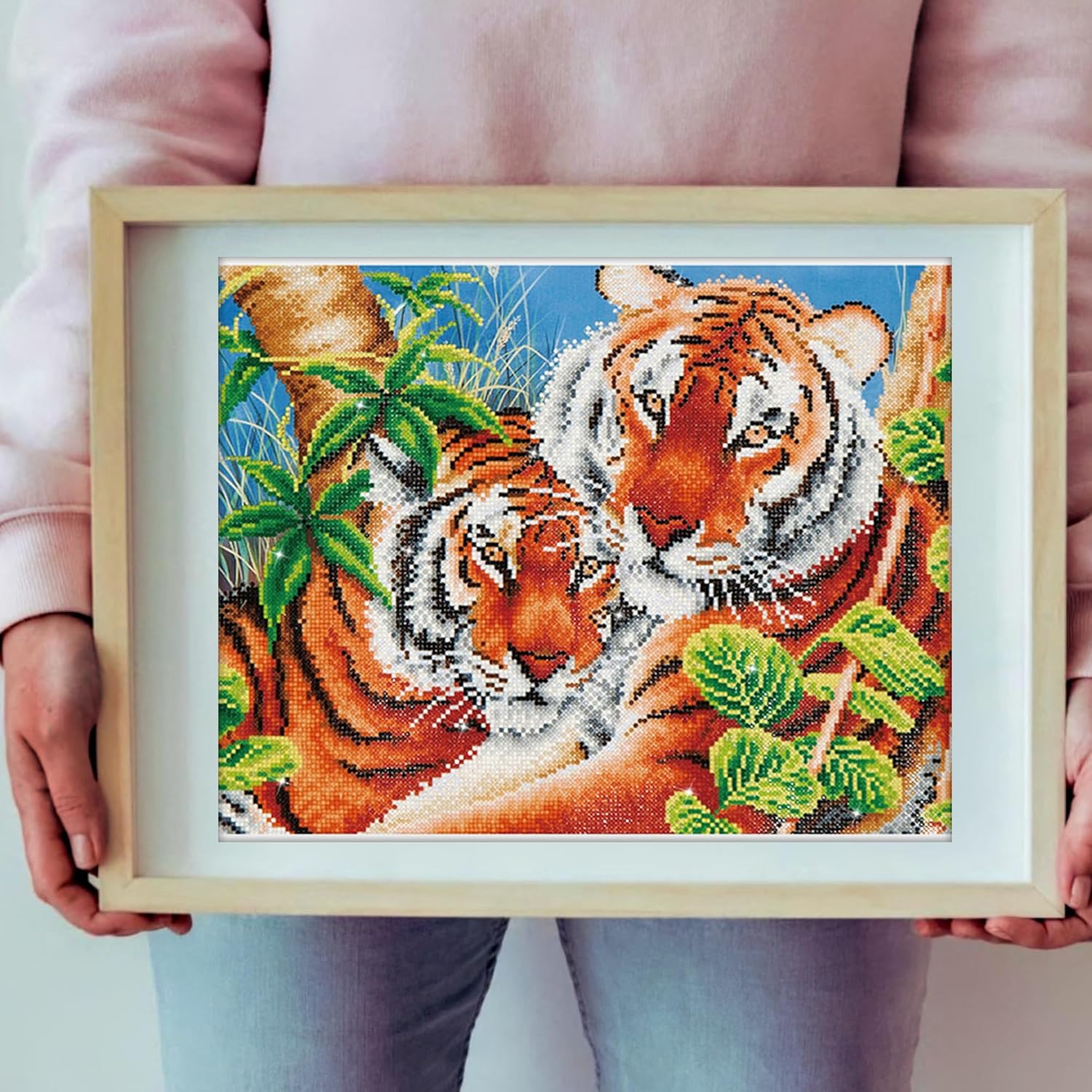 DIAMON DOT Tende Tiger Anima Diamon Paintin Kit fo Adult Diamon Ar Kit Relaxin Creativ Craf Ki wit Dot Gem 14.5inchx20.5inch