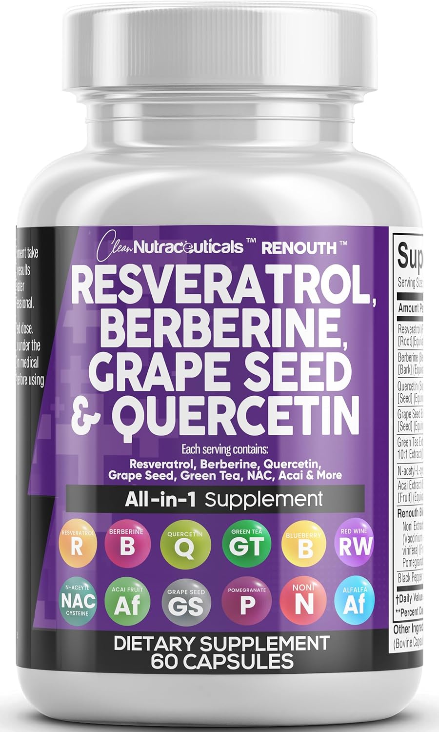 Clea Resveratro Supplemen Berberin Grap See Extrac Querceti Gree Te Extrac Aca Non Polypheno Supplemen fo Wome Me Ant Agin N-Acety Cystein NA Booster