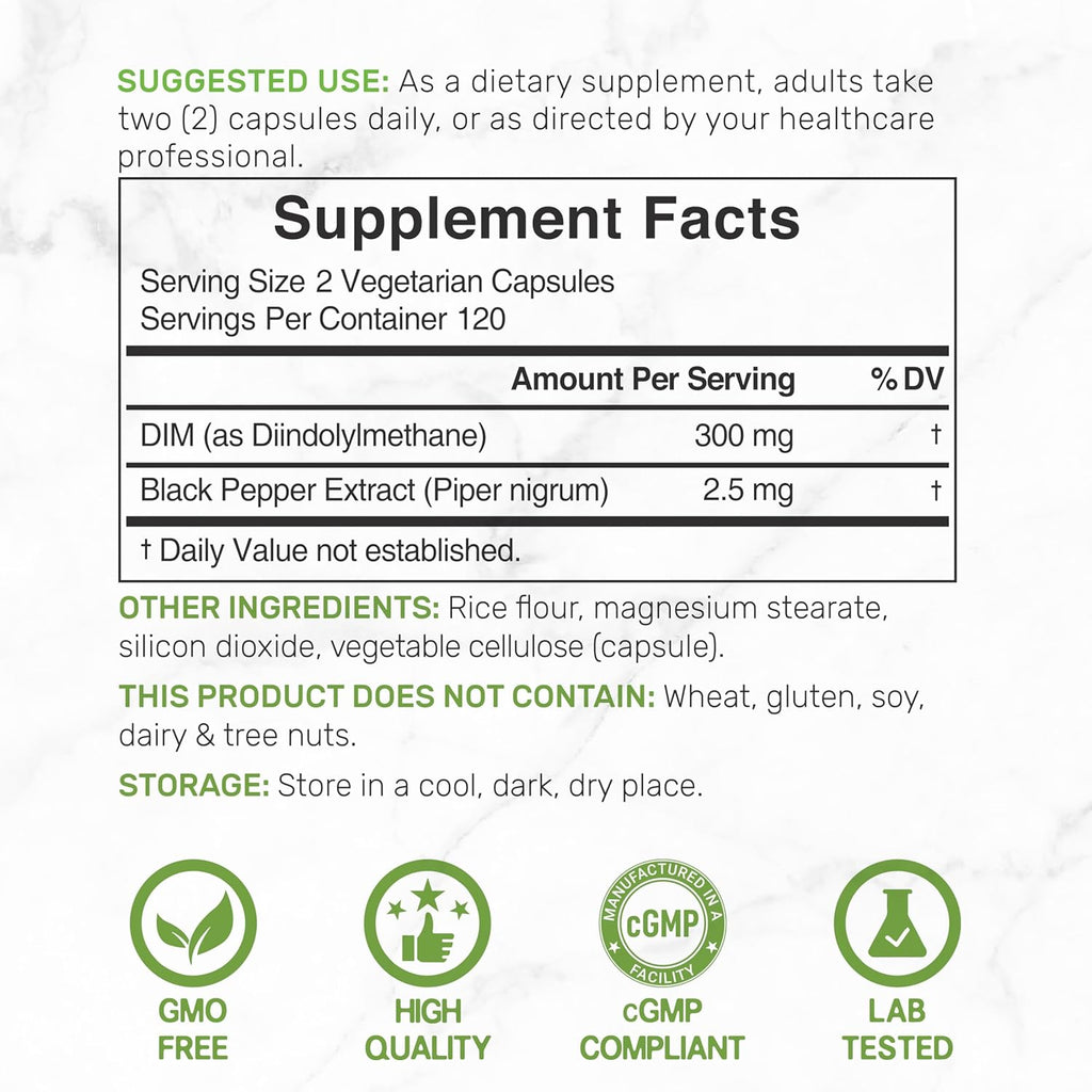 DI Supplemen 300mg 24 Caps Month Suppl Estroge Balanc fo Me Wome Diindolylmethan Plu Blac Peppe Extrac fo Enhance Absorptio Hormona Ski Healt Support