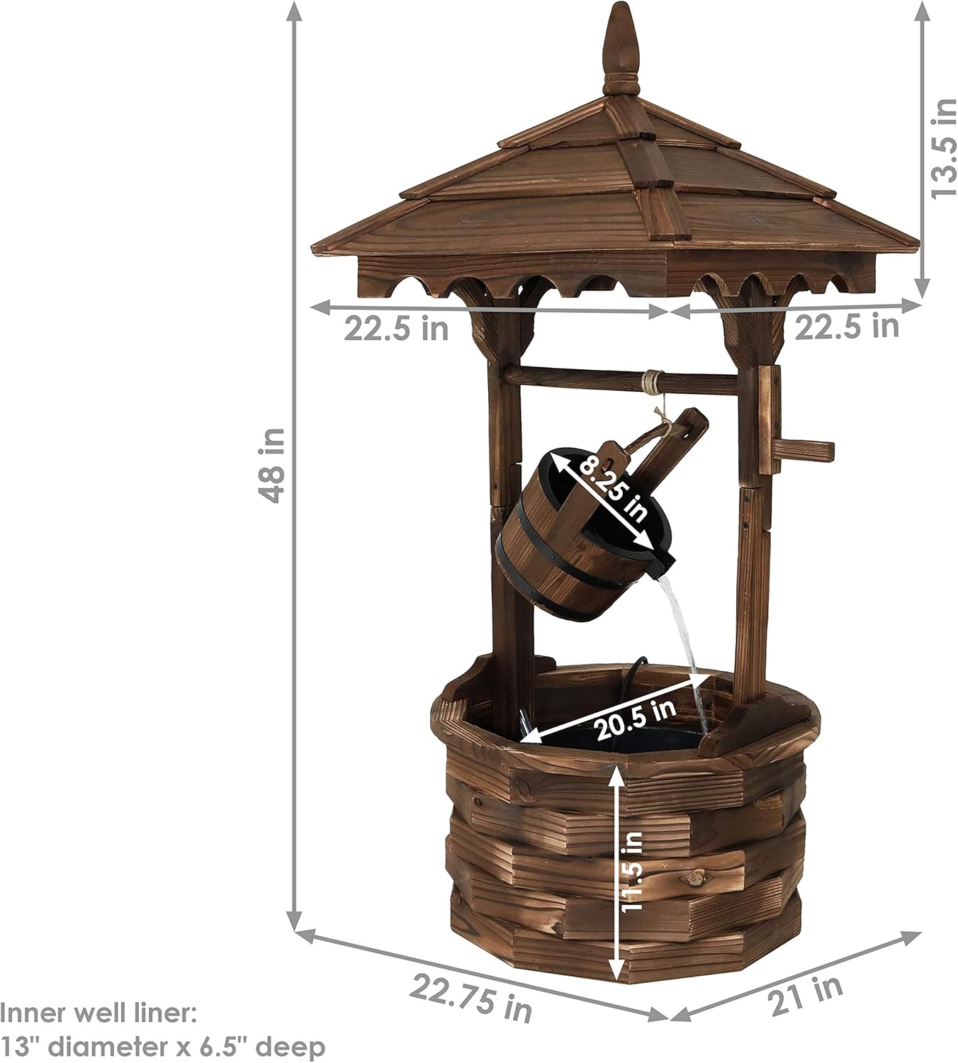Sunnydaz Electri Wate Fountai Outdoo 48-Inc Old-Fashione Woode Wishin Wel Garde Fountai fo Garden Patio Decks
