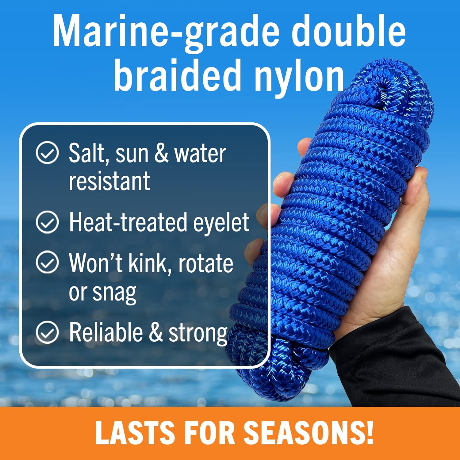 Boat Dock Lines, 1/2 Inch Braided Nylon Rope, 25 ft Mooring Marine Docking Lines with Loop, Royal Blue, 2 Pack
