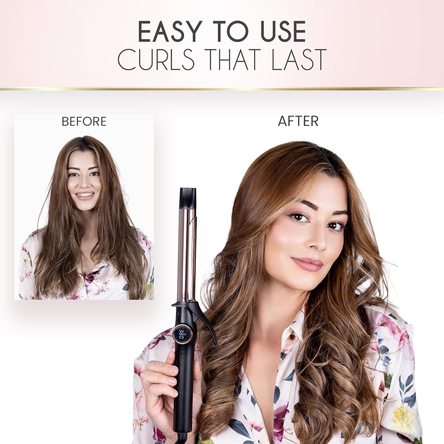 ELL BELLA Slimlin Curlin Iro Inc Professiona Curlin Wan wit Dua Voltage Titaniu Coating fo Long-Lastin Curl an Reliabl Styling