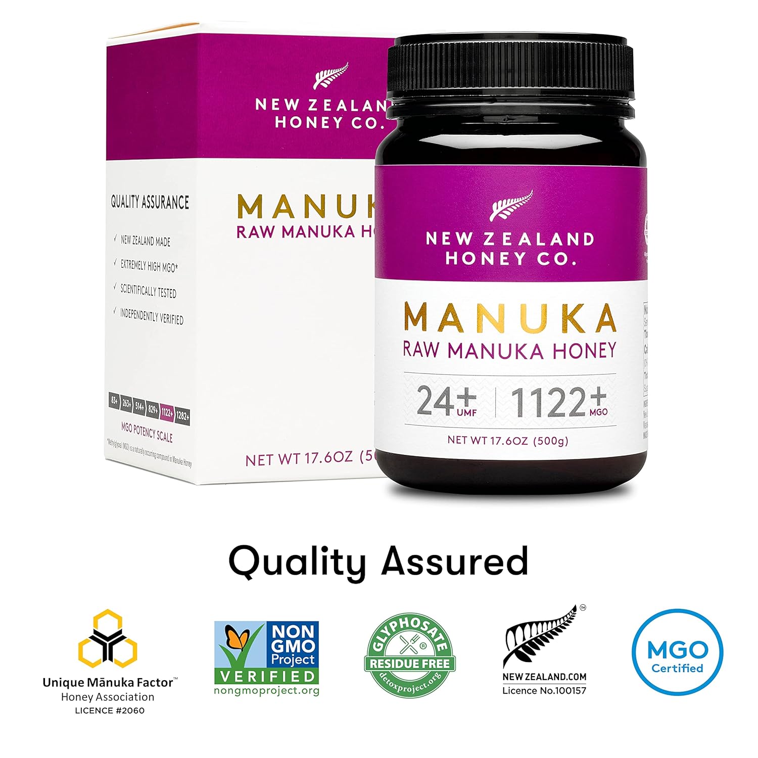 New Zealand Honey Co. Raw Manuka Honey UMF 24+ / MGO 1122+ | UMF Certified | 17.6oz | Pure Raw Honey