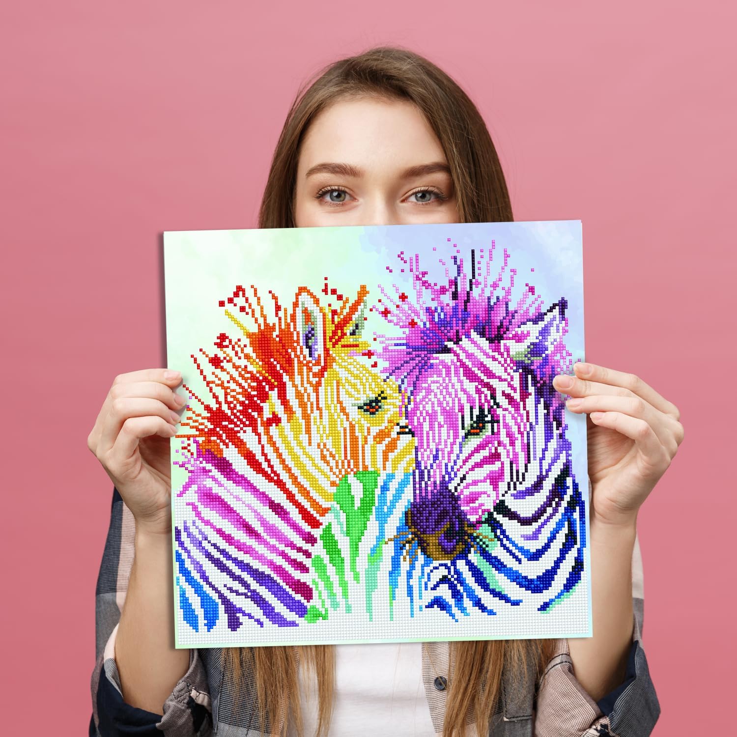 DIAMON DOT Rainbo Zebra Diamon Paintin Kit fo Adult Diamon Ar Kit Relaxin Creativ Craf Ki wit Dot Gem 15.7x15.7