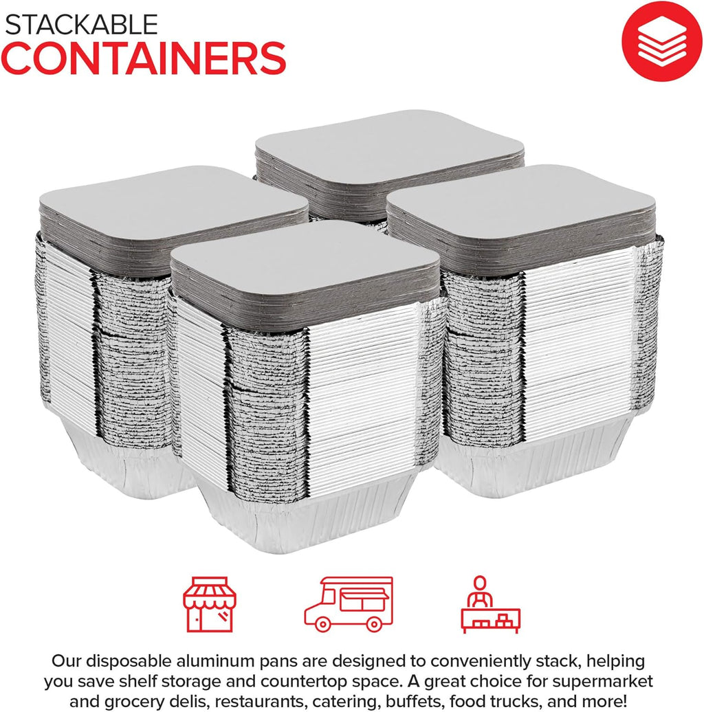 Stock Your Home 1 Lb Aluminum Pans with Lids (100 Pack) - Food Containers with Cardboard Lids - Disposable Recyclable Takeout Trays with Lids - to Go Containers for Restaurants, Catering, Delis