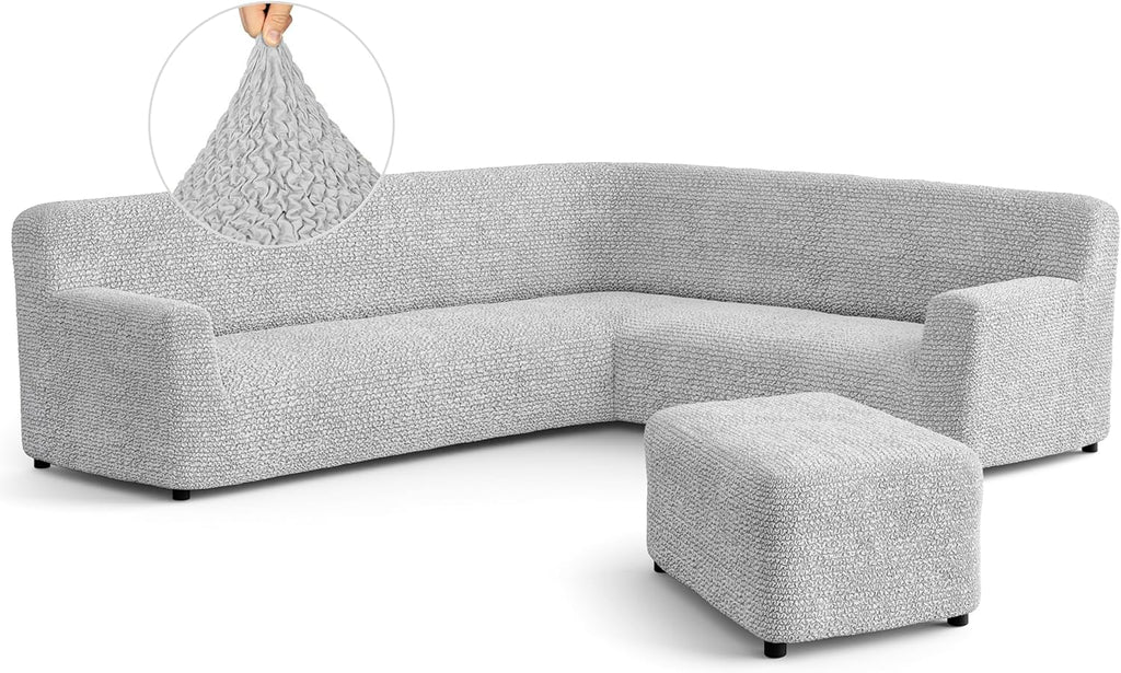 PAULAT B GA.I.CO Corne Sof an Ottoma Cove Sectiona Couc Pou Slipcove Sof Fabri Sli Cove Washabl Furnitur Protecto fo Pe Microfibr Collectio Ligh Grey