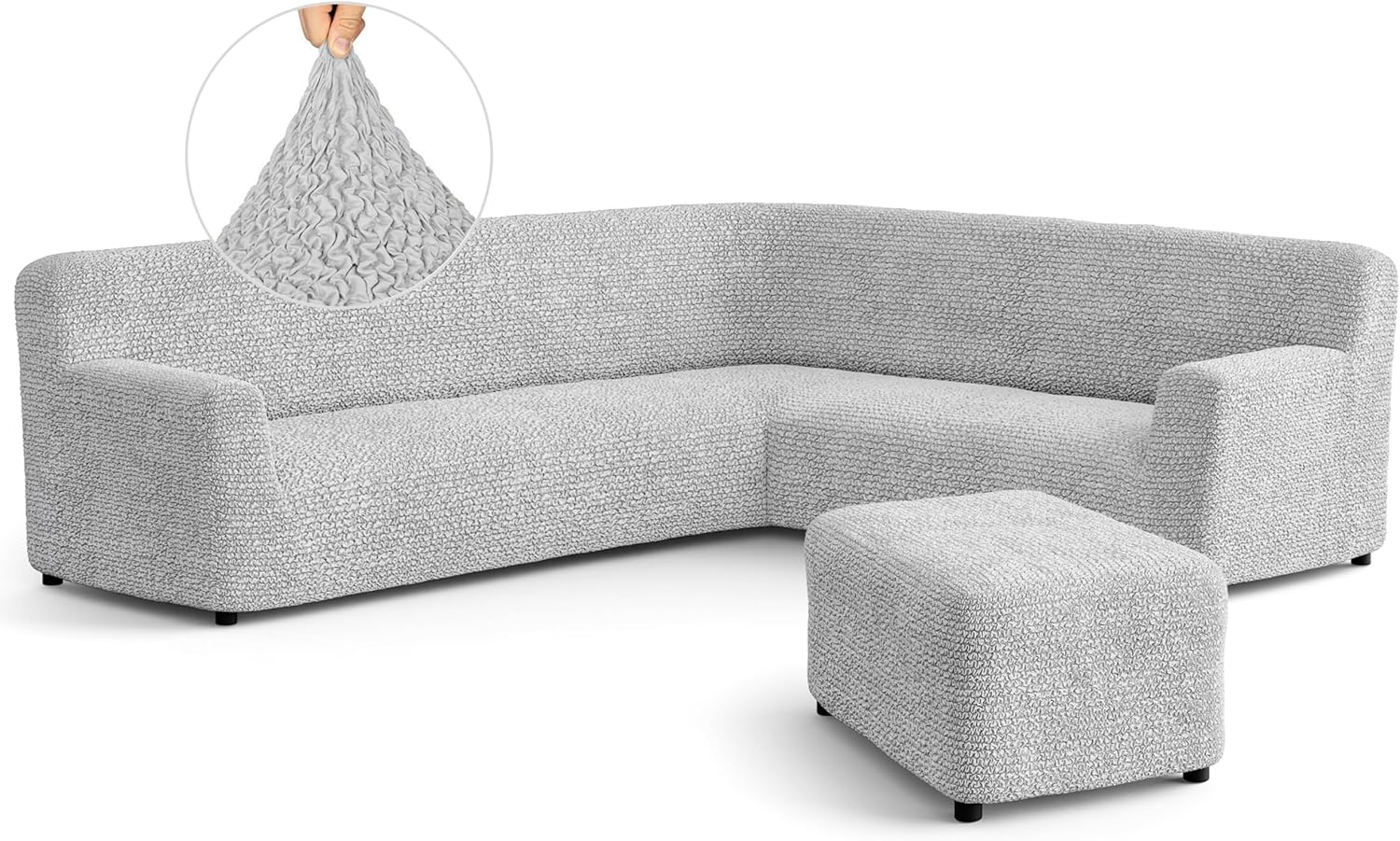 PAULAT B GA.I.CO Corne Sof an Ottoma Cove Sectiona Couc Pou Slipcove Sof Fabri Sli Cove Washabl Furnitur Protecto fo Pe Microfibr Collectio Ligh Grey