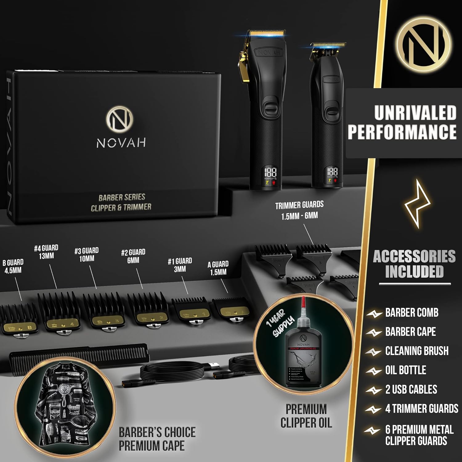 Novah Professiona Hai Clipper fo Men Professiona Barbe Clipper an Trimme Set Men Cordles Hai Clippe fo Barber Haircu Fadin Ki Fad Gold
