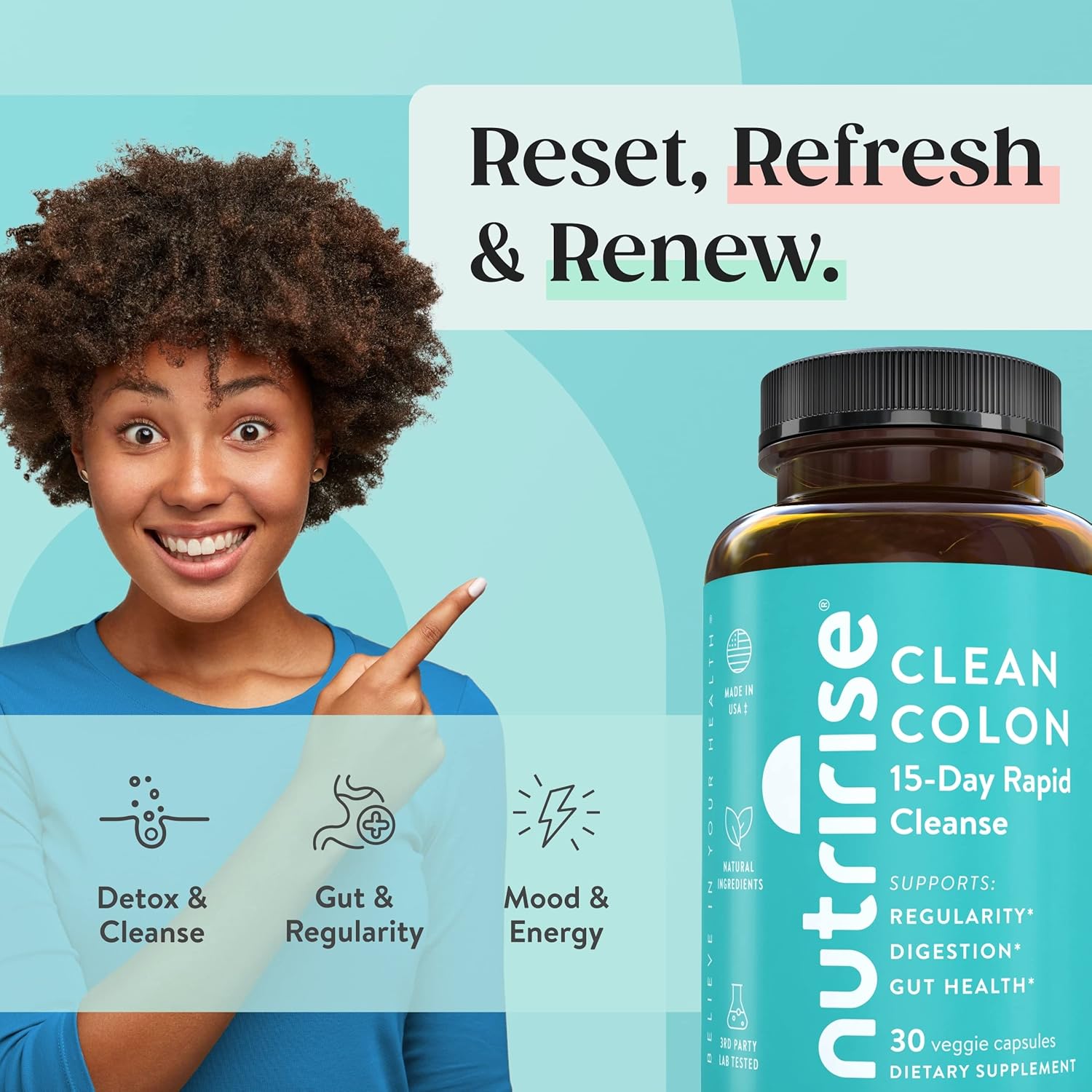 NutriRis 1 Da Quic Colo Cleans fo Gu Healt Digestiv Suppor wit Probiotic Fibe fo Constipation Regularit Bloating Suga Glute Free