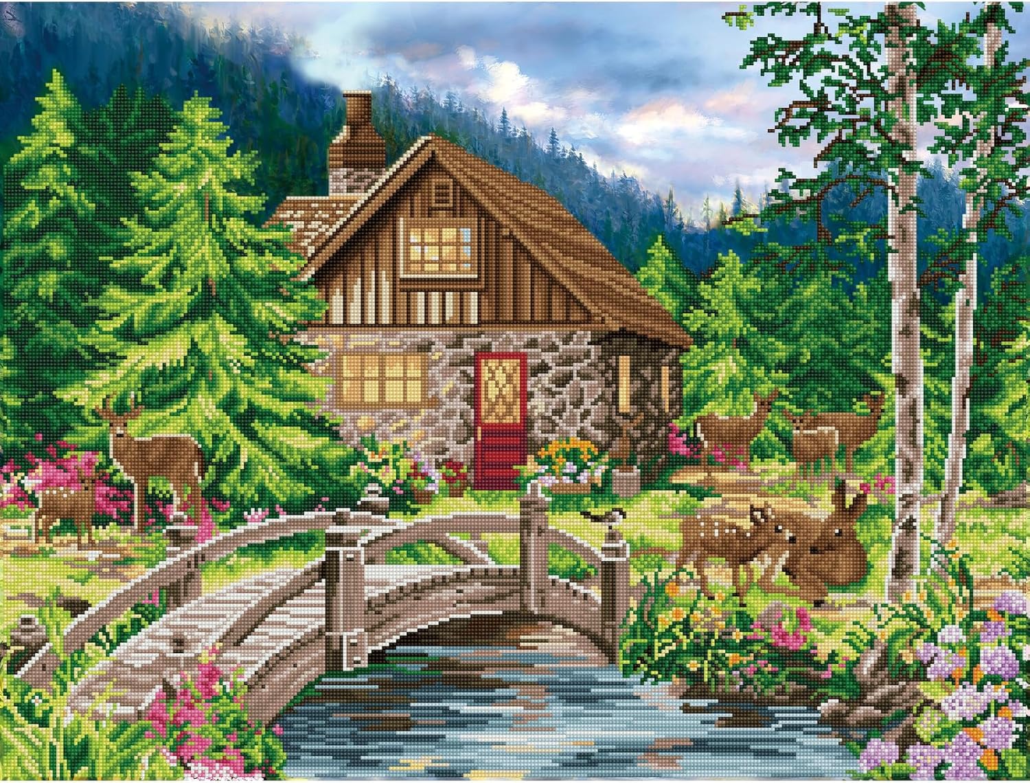 DIAMON DOT Ol Ston Cottag Landscap Diamon Paintin Kit fo Adult Diamon Ar Kit Relaxin Creativ Craf Ki wit Dot Gem 24.4inchx32.3inch