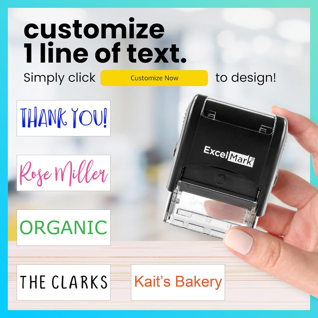 ExcelMark Custom One Line Stamp - Name Stamps Self Inking Personalized (Small)