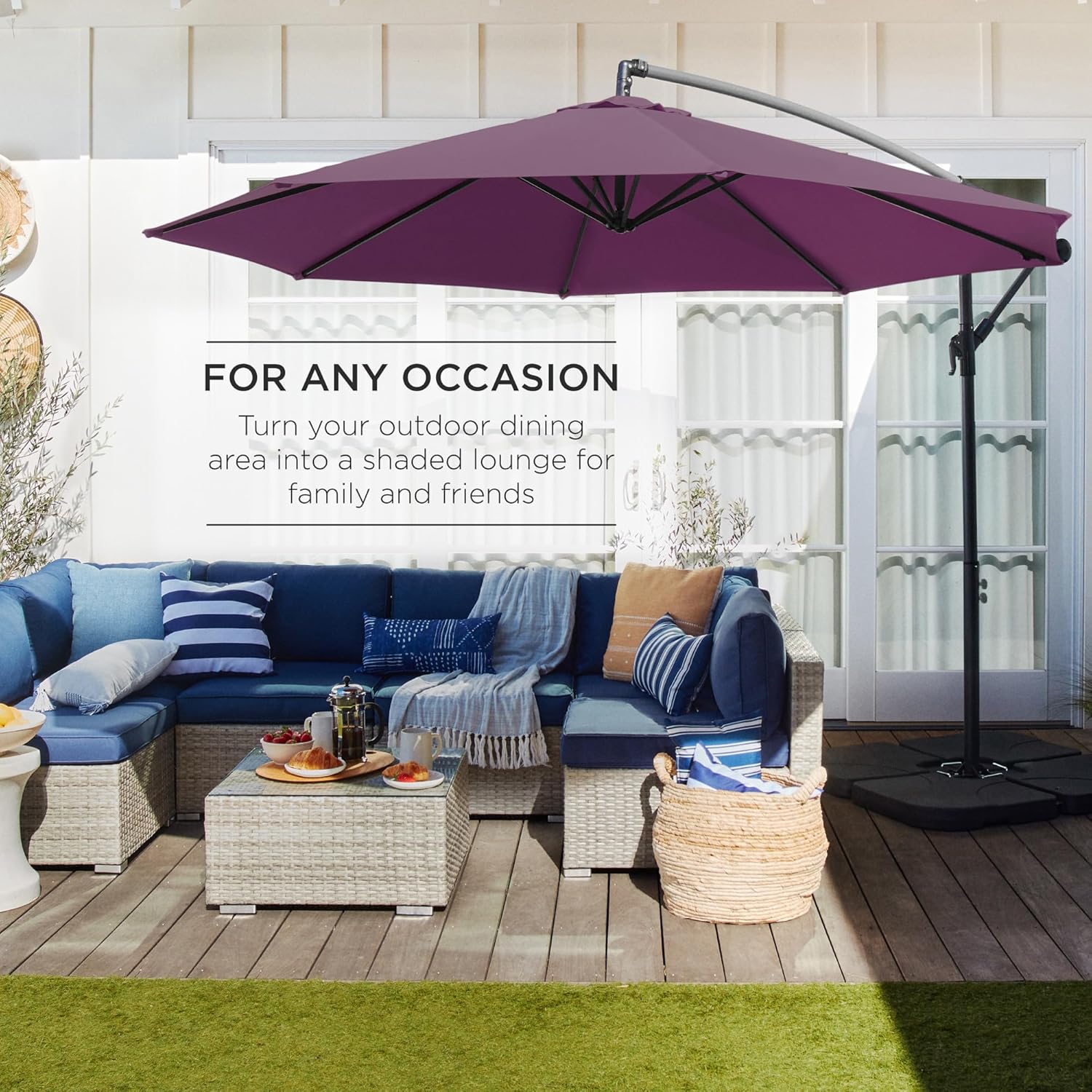 Best Choice Products 10ft Offset Hanging Market Patio Umbrella w/Easy Tilt Adjustment, Polyester Shade, 8 Ribs for Backyard, Poolside, Lawn and Garden
