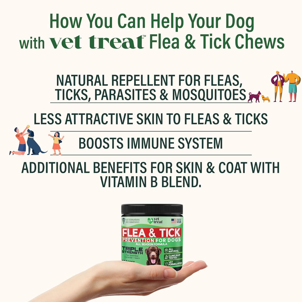 Fle an Tic Preventio fo Dog Chewable -Mad i USA Natura Do Fle an Tic Treatmen Ora Fle Pill Ve Recommende Fle an Tic Chew Al Breed Size 12 Sof Treat (Chicken)