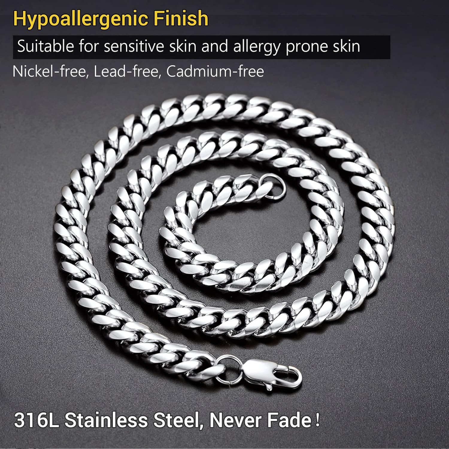 PROSTEE Engrav Nam Stainles Stee Men Chai Necklac Custo Miam Cuba Lin Chai Men