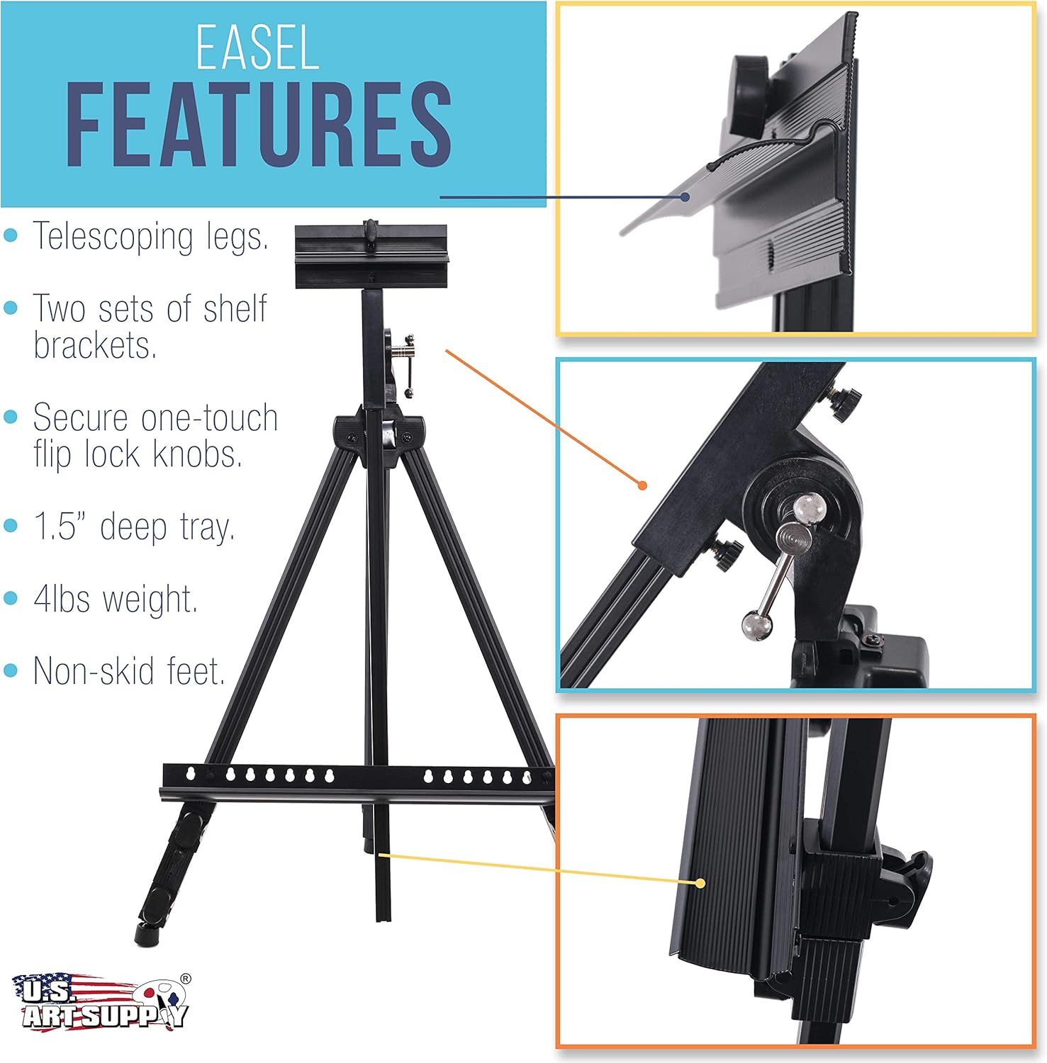 U.S Ar Suppl 80inc Aluminu Ar Ease Stan Sig Display Watercolo Field Adjustabl Height Floo Tableto Tripod Canva u t 63inc  40inc W Portabl Ease fo Canva Painting Storag Bag