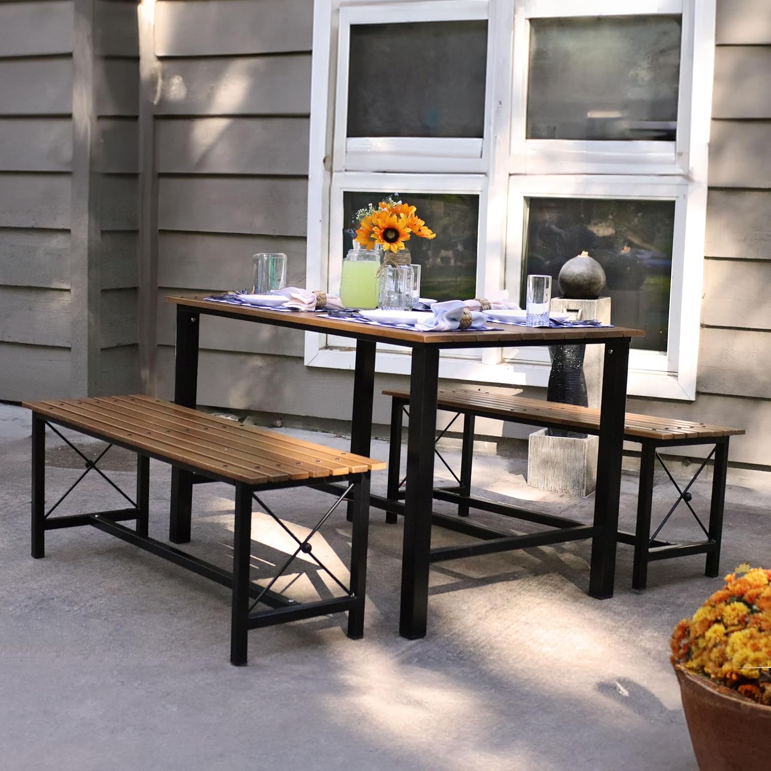 Sunnydaz 4-Perso Soli Woo Rectangl Pati Dinin Tabl fo Indoo o Outdoo Us 47.25inc  31.25inc D
