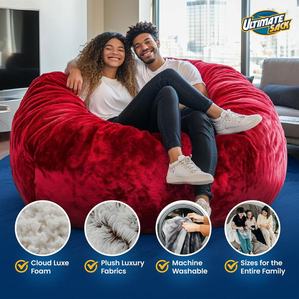 ULTIMATE SACK 6ft Bean Bag Chair Footstool, Oversize Bean Bag Chair for Adults, Comfy Chair Bean Bag Couch Lounge Sofa Loveseat Furniture | Brown Suede