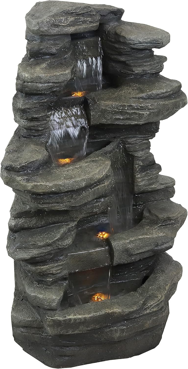 Sunnydaz Stacke Shal Roc 38-Inc Waterfal Fountai wit LE Light Electri Submersibl Pump