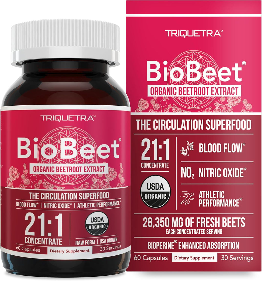 BioBeet Max Strength Beet Root Capsules - 21:1 Concentrate, Each Serving Derived from 28,350 mg Organic Beetroot - Absorption Enhancement with BioPerine Black Pepper Extract (60 Capsules)
