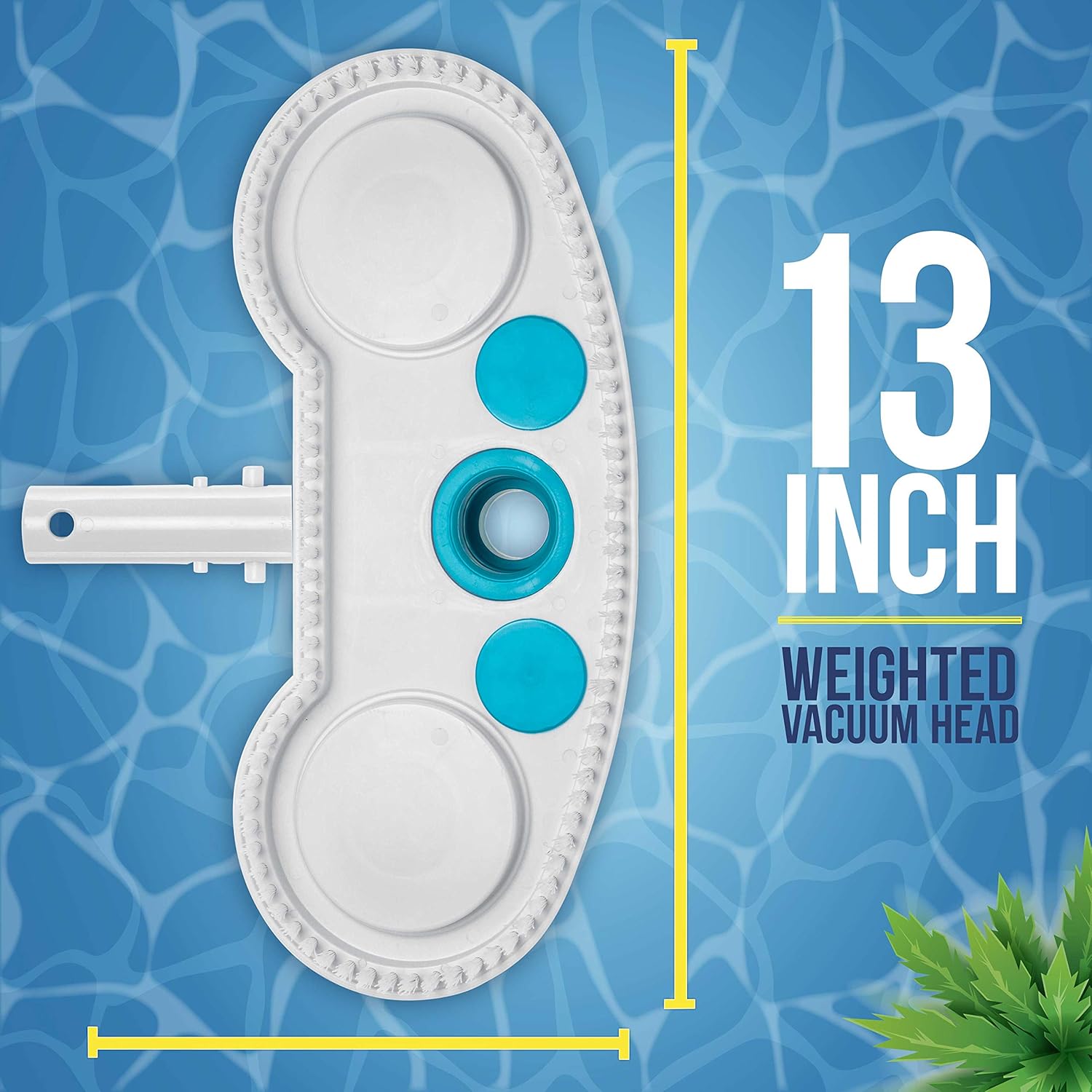 U.S. Pool Supply 13inch Weighted Pool Vacuum Head with Nylon Bristles, Swivel Hose Connection, EZ Clip Handle - Connect 1-1/4inch or 1-1/2inch Hose - Removes Debris, Cleans Floors - Safe for Vinyl Lined Pools
