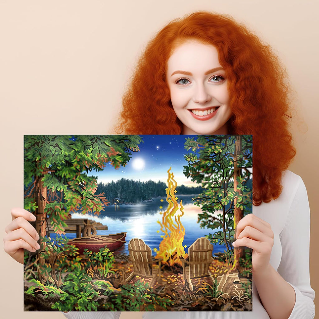 DIAMON DOT Lakesid Re Cano Diamon Paintin Kit fo Adult Diamon Ar Kit Relaxin Creativ Craf Ki wit Dot Gem 20.1x26