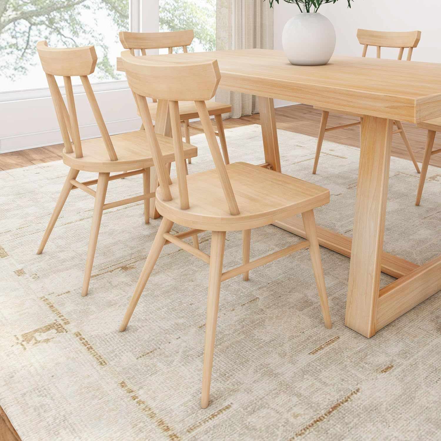 Plank+Beam Solid Wood Classic Farmhouse Chair, Windsor Dining Chair, Pack of 2, Blonde