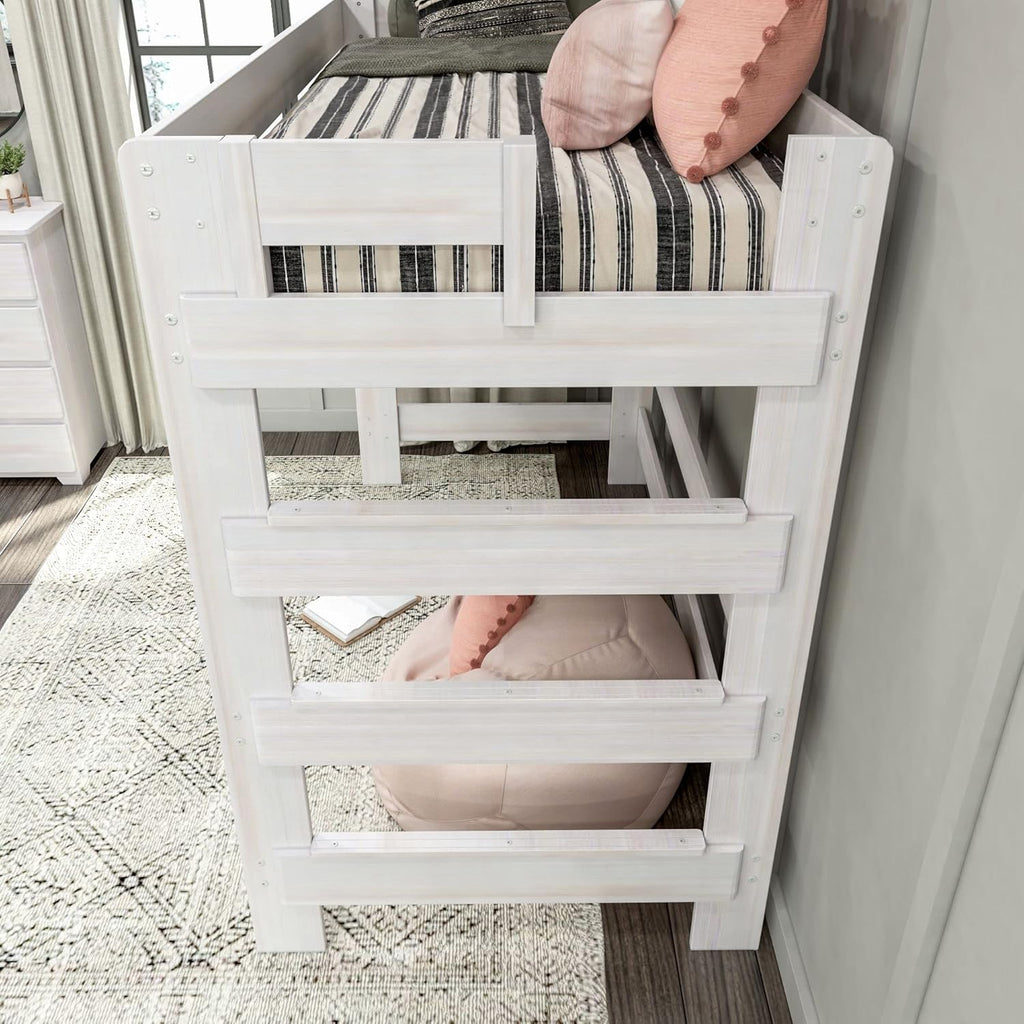 Max & Lily Modern Farmhouse High Loft Bed, Twin Bed Frame For Kids, White Wash