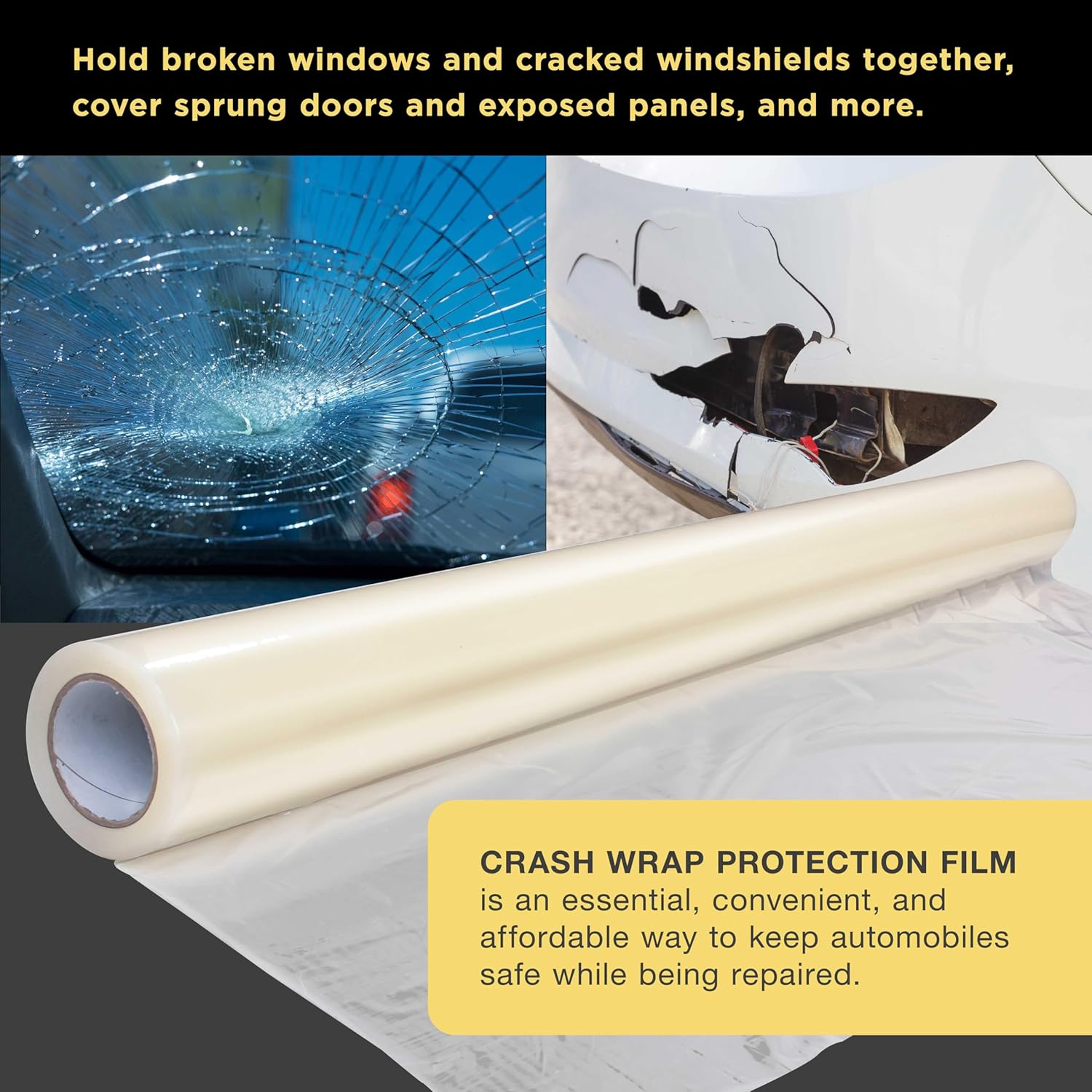 Dura-Gol Cras Wra Film 36-inc 100-foo Roll Clea Plasti Protector Self-Adhesiv Plasti fo Aut Collision Weather Dus Protection Broke Window Windshields